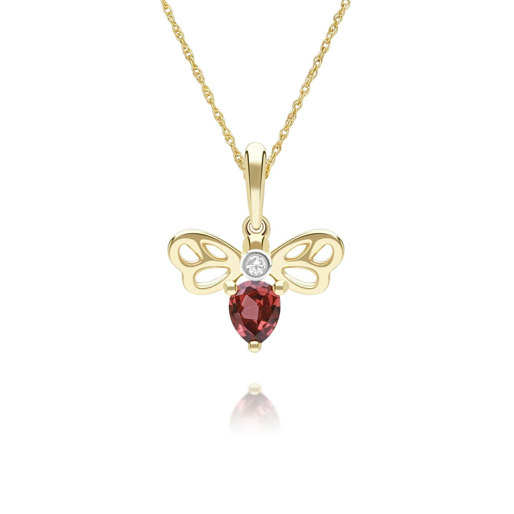 Gemondo Yellow/Gold Honeycomb Art Nouveau Pear Shape Garnet And Diamond Bee Pendant Necklace In 9Ct