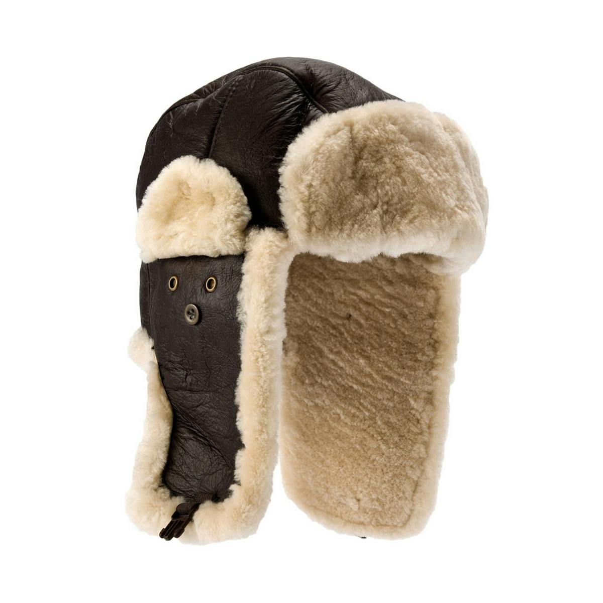 Eastern Counties Leather Men's Dark/Brown Shelford Sheepskin Pilot Hat - Forest - Forest - L - 100% Sheepskin