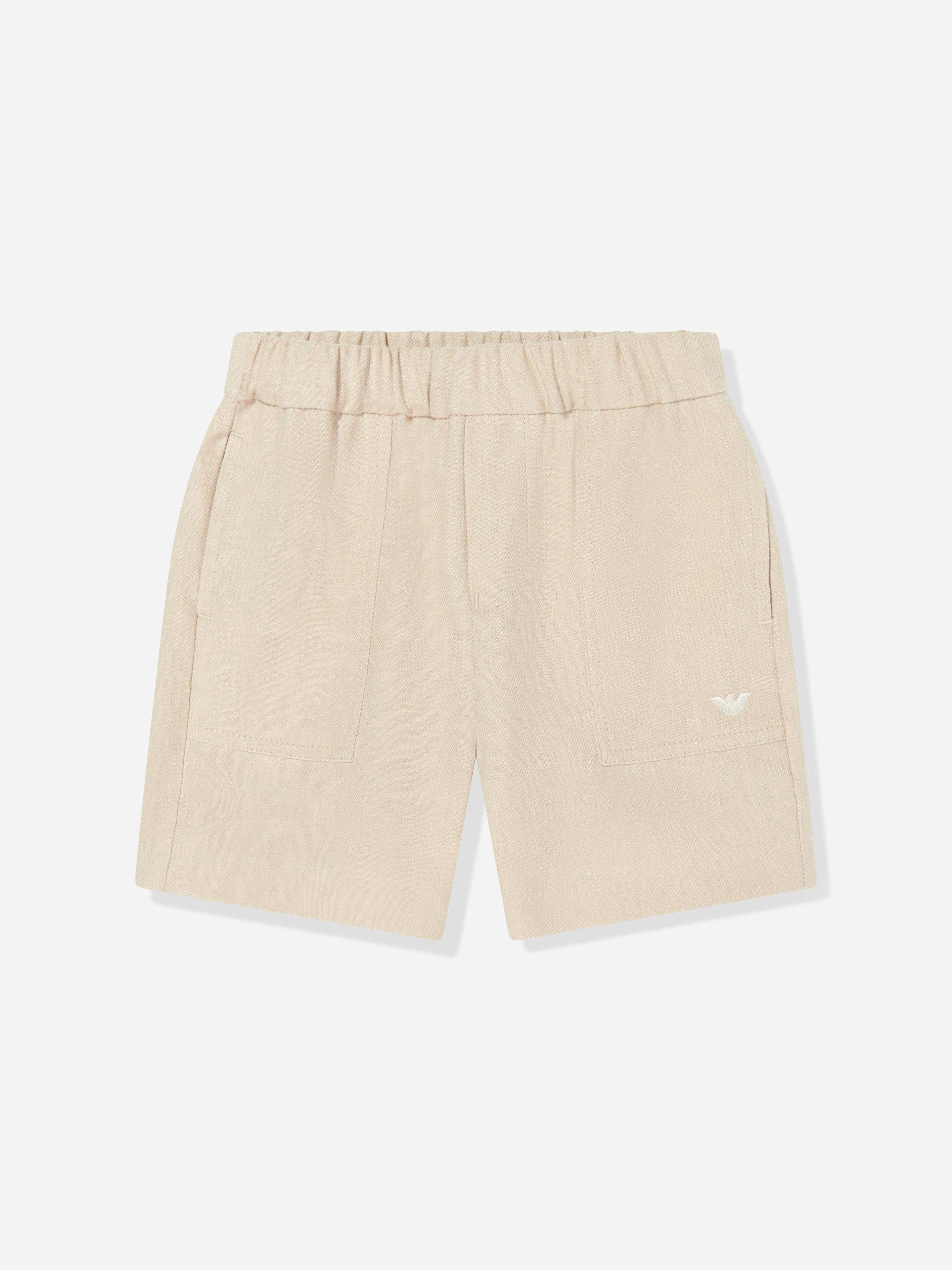 Emporio Armani Men's Beige Baby Boys Linen Logo Shorts In - Camel - 12 Months