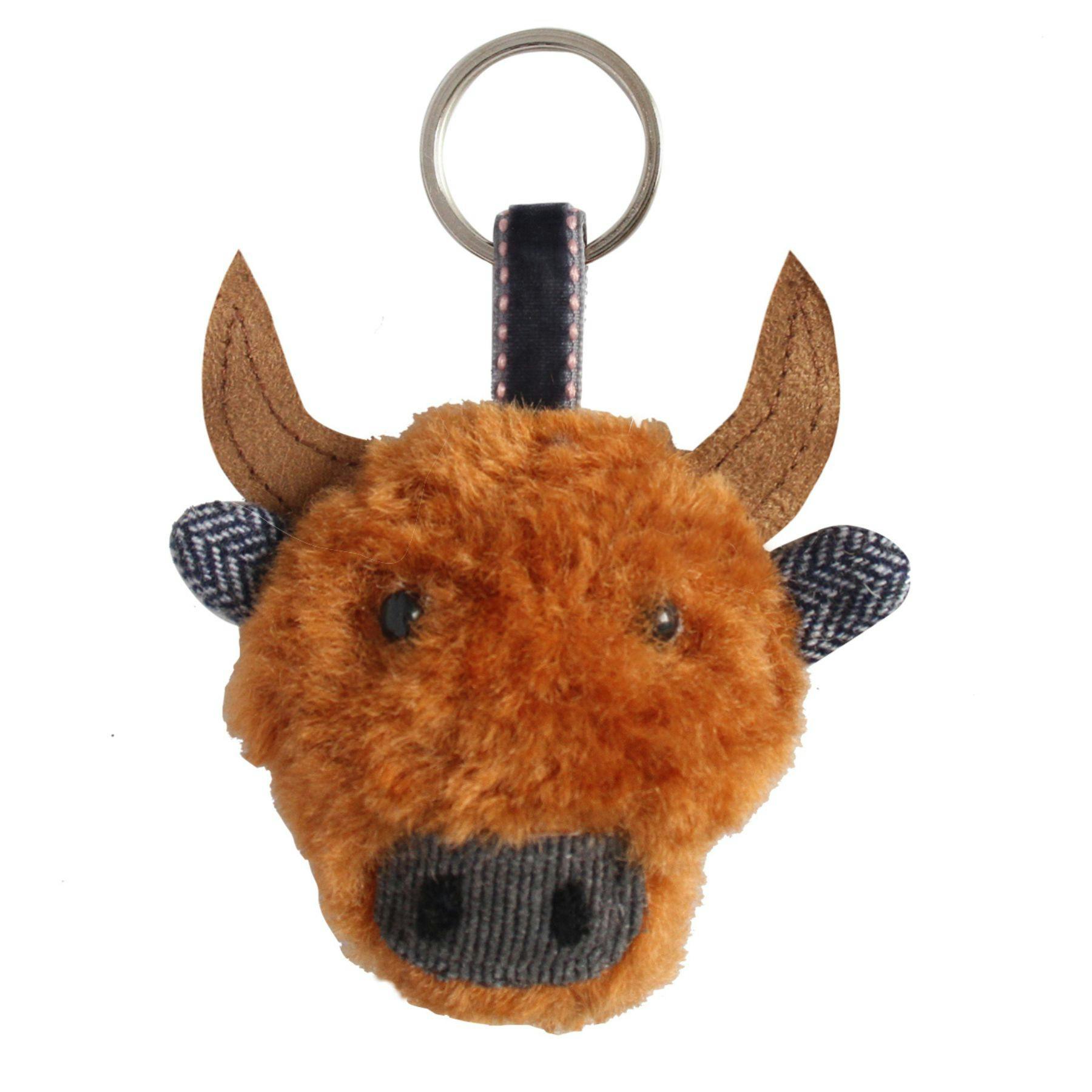 Earth Squared Highland Cow Fluffy Keyring With Tweed Ears - Drem