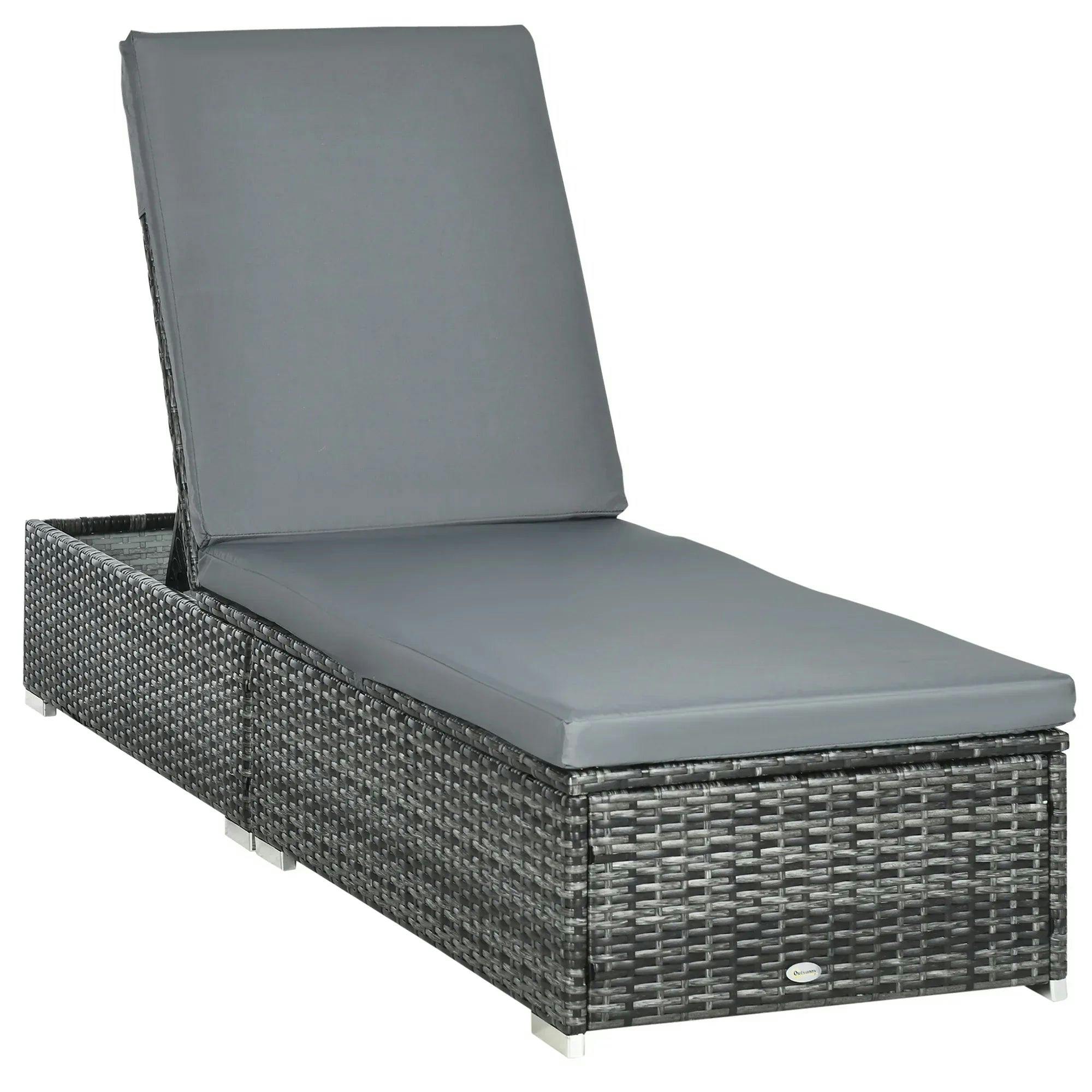 Outsunny Unisex Dark Grey Pe Rattan Sun Lounger, Five-Level Adjustable Recliner Bed Chair With Soft Padded Cushion For Patio, Garden In - Image 6