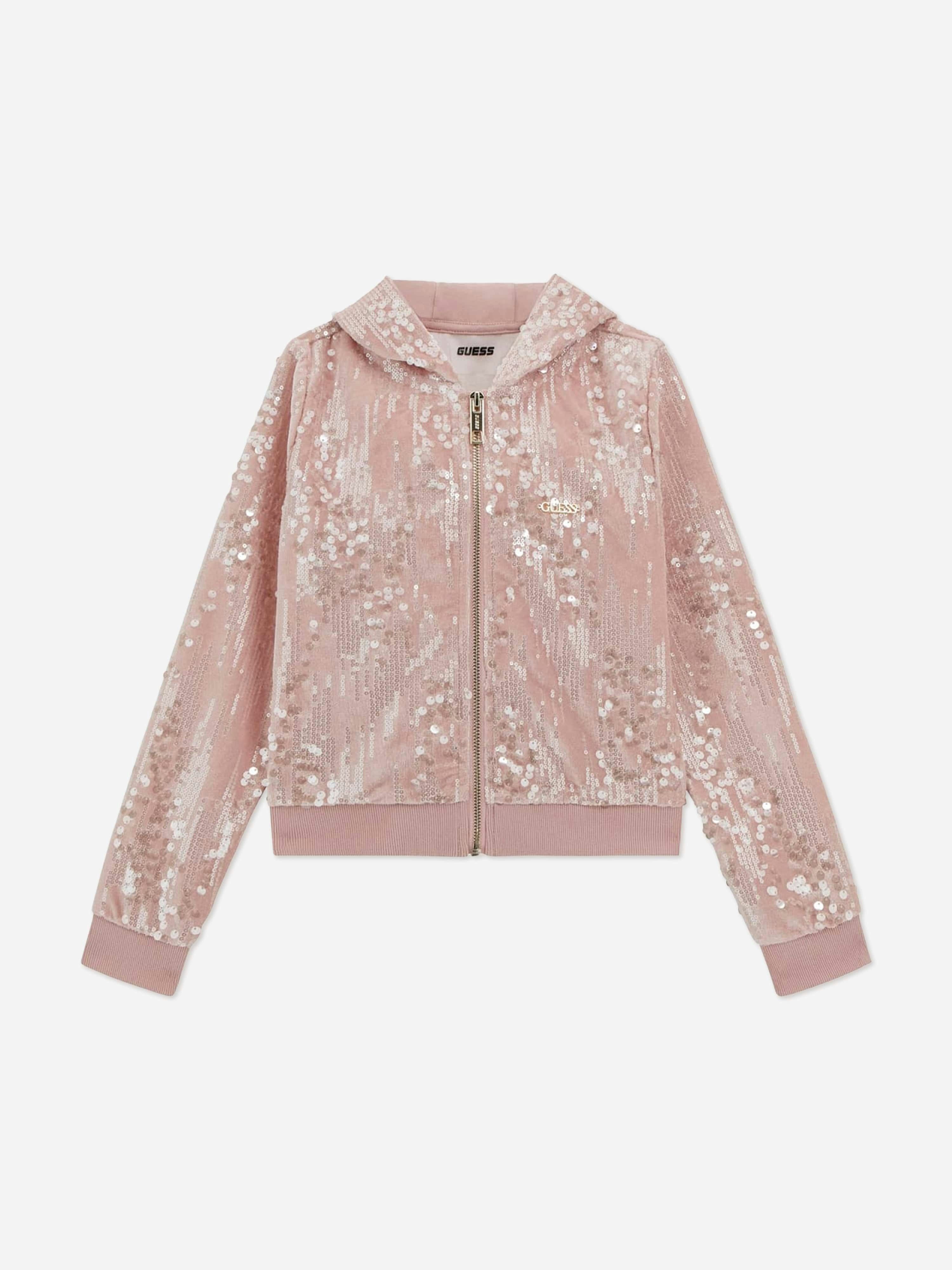 Guess Girls Pink Velvet Zip Up Top In - 4 Yrs