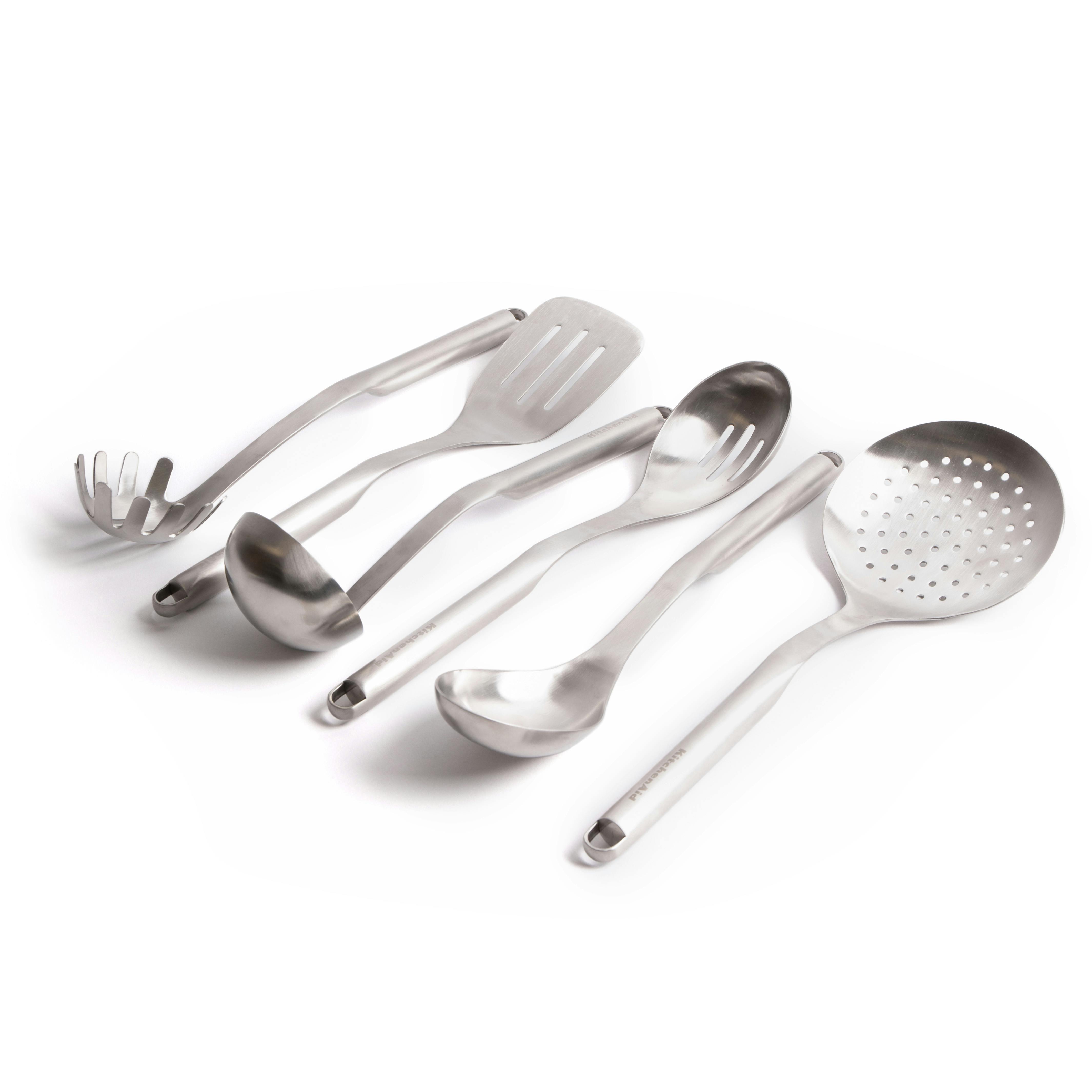Kitchenaid Silver 6Pc Premium Stainless Steel Utensil Set With Slotted Spoon, Slotted Turner, Cooking Spoon, Ladle, Pasta Server & Strainer - Stainless Steel - Utensils