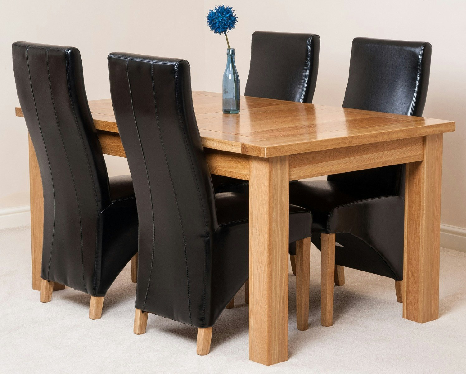 Rackhams Black Seattle Oak Extending Dining Table With Lola Leather Chairs - 4 Chairs