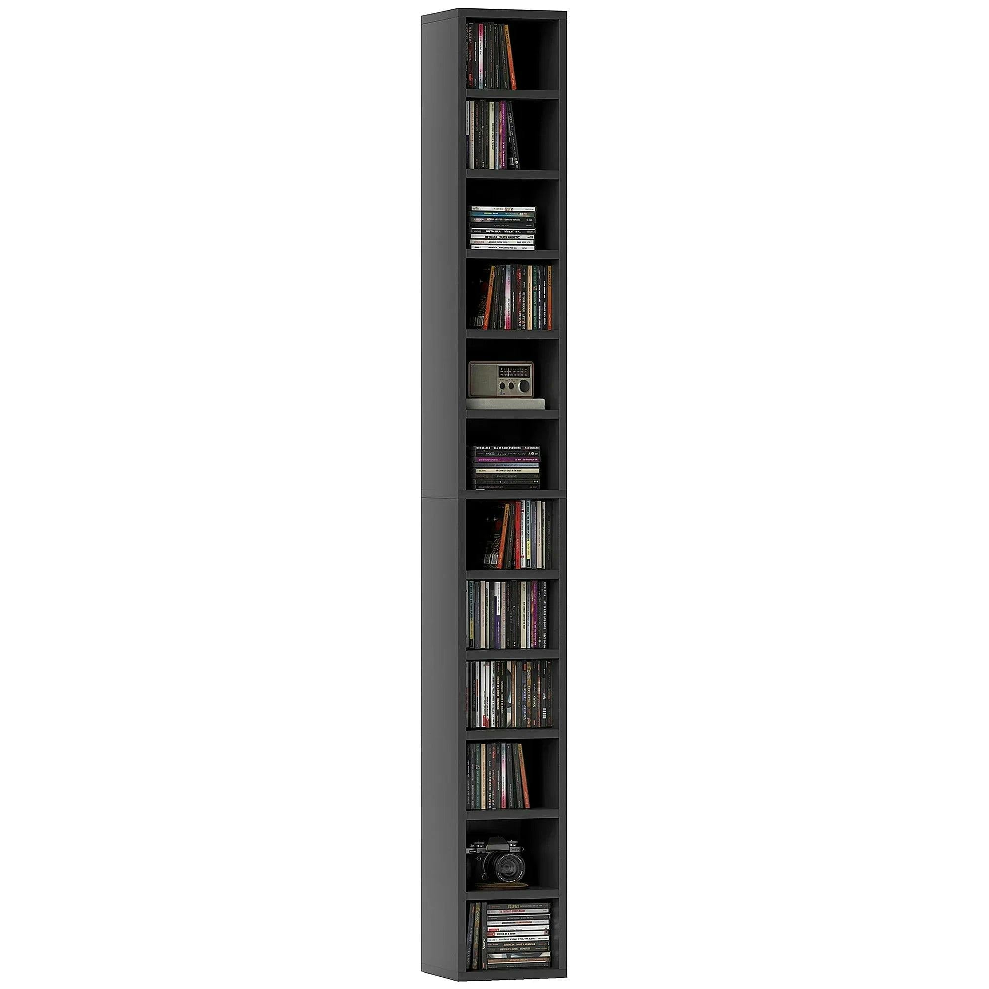 Homcom Unisex Black 204 Cd Storage Tower, Tall Bookcase Bookshelf With 12 Cubes In 6Ft - Image 6
