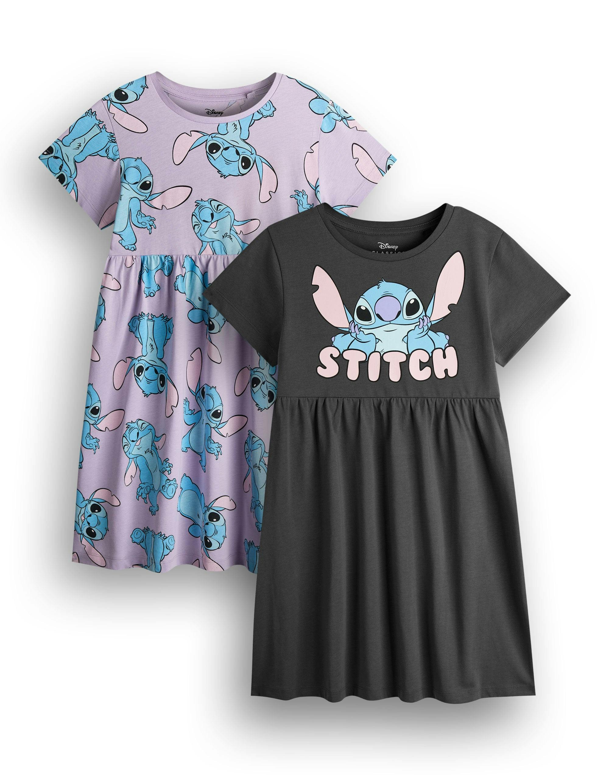 Vanilla Underground Girls Dark/Grey/Lavender Disney Multicoloured Stitch Character 2 Pack Dress - 13-14 Years