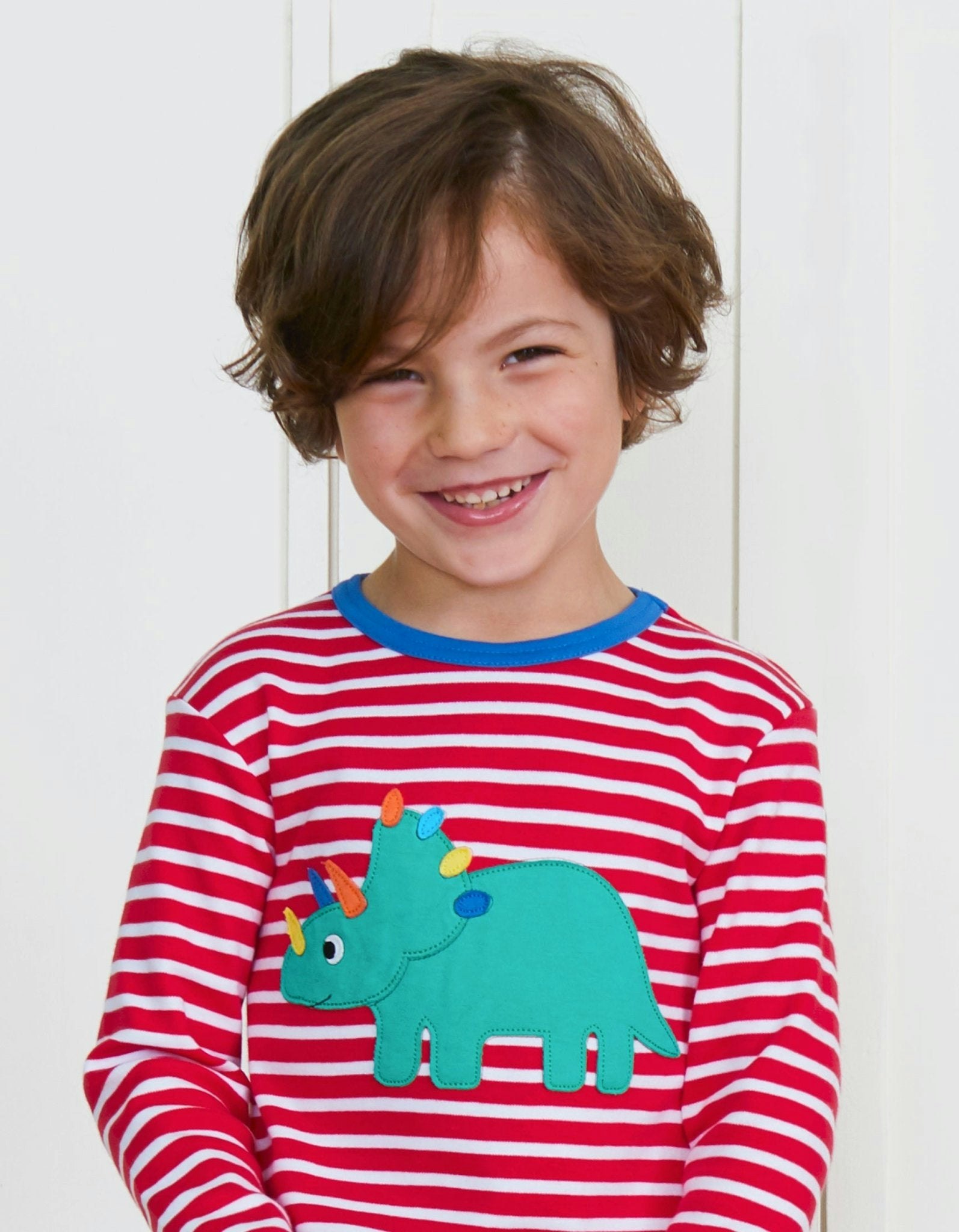 Toby Tiger Organic Triceratops Applique Long-Sleeved T-Shirt - 3-6M / 68Cm