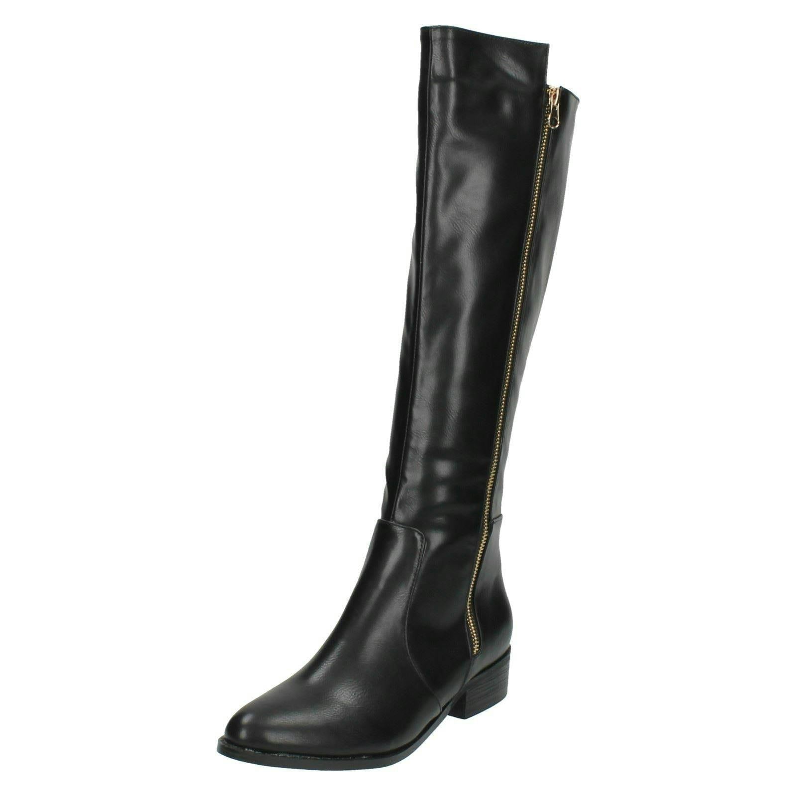 Spot On Women's Black/Gold Knee High Boots - Uk 3
