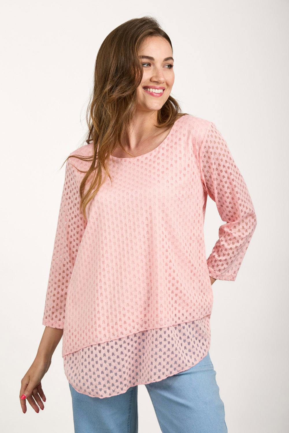 Mudflower Pink Asymmetric Mesh Layered Top - 16