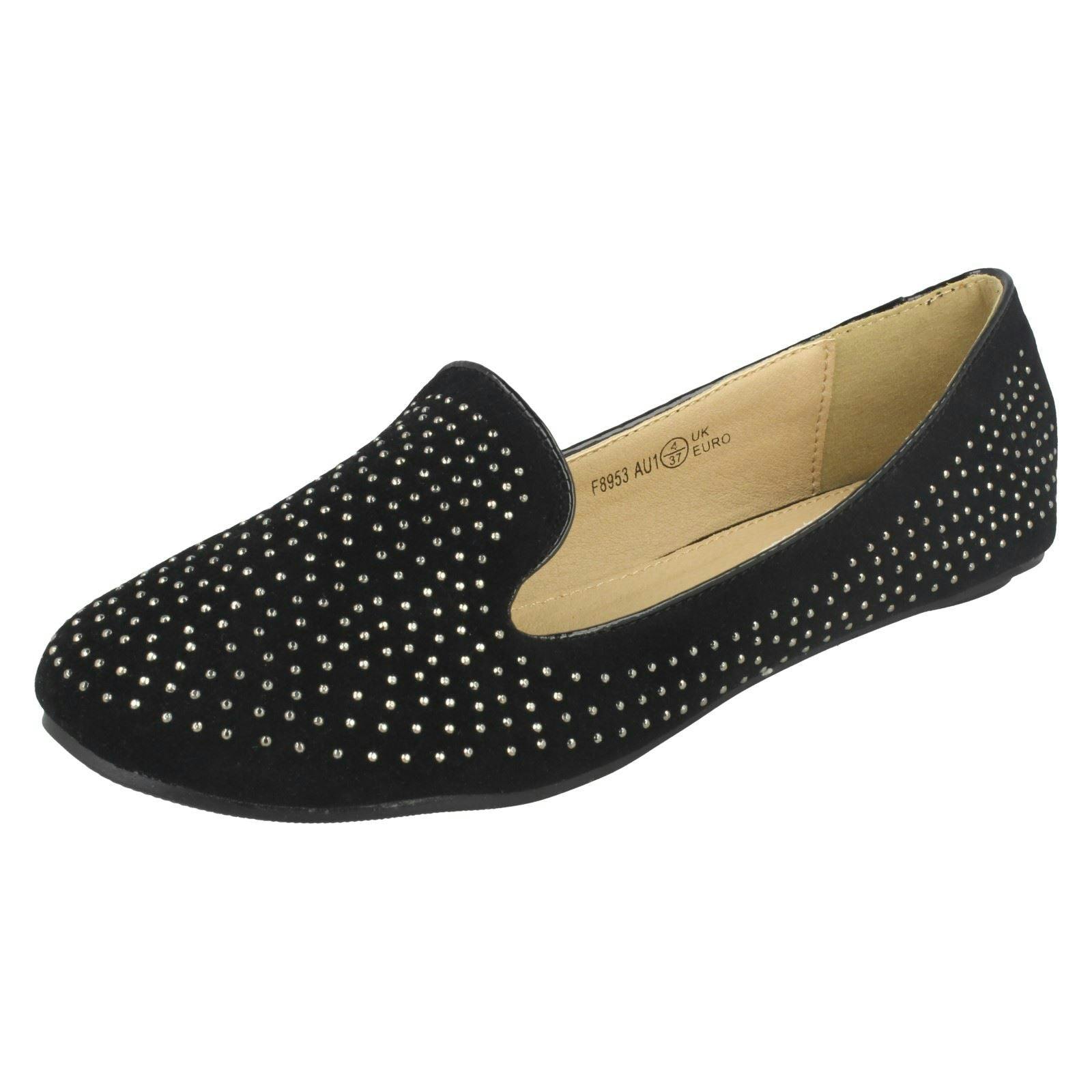 Spot On Women's Black Flat Diamante Ballerina - Uk 3