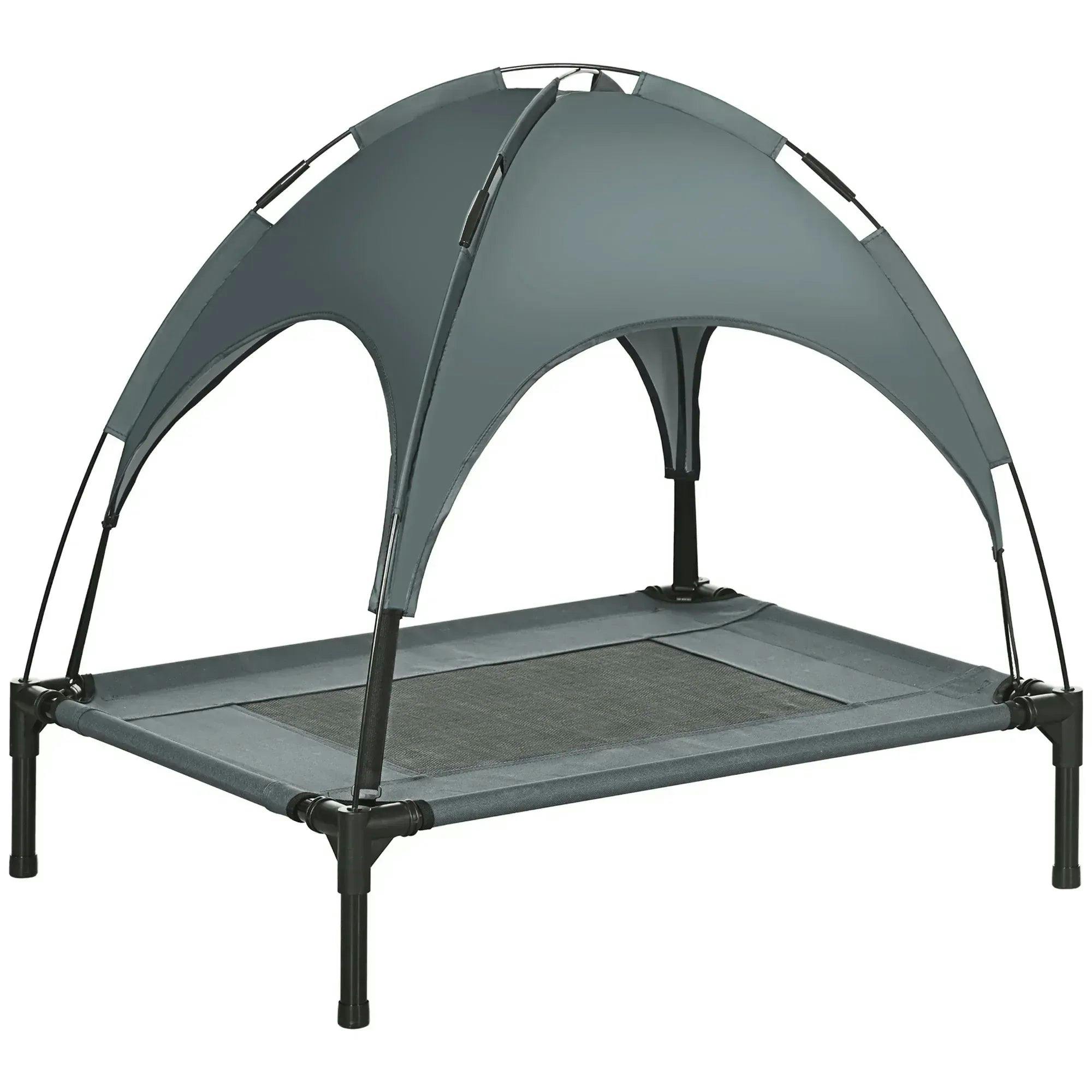 PawHut 76cm Elevated Dog Bed - Grey - UV Protecting Cooling Cot - Steel Frame, Mesh Fabric - 10kg Capacity - Image 4