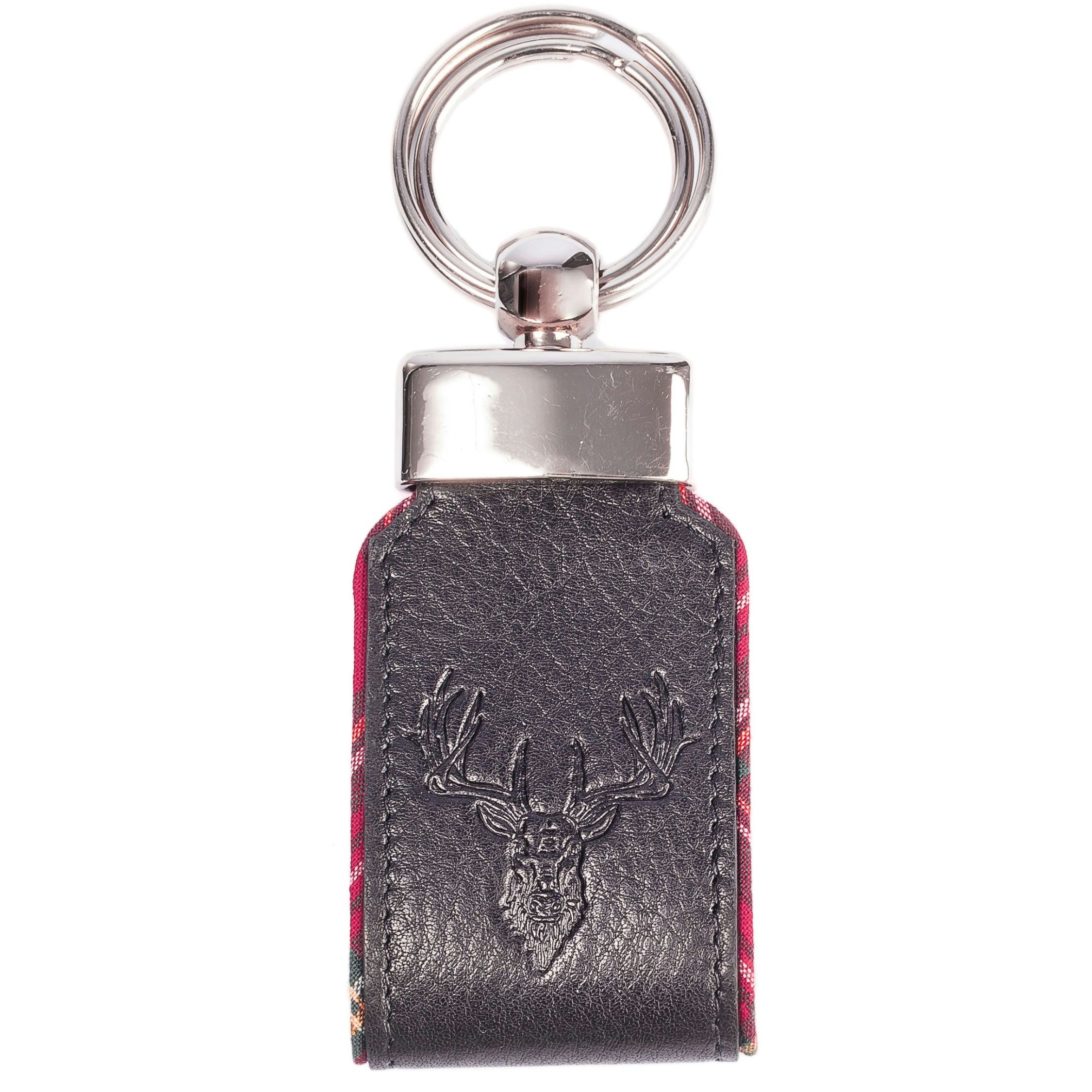 Mala Leather Black Highland Stag & Tartan Leather Keyring