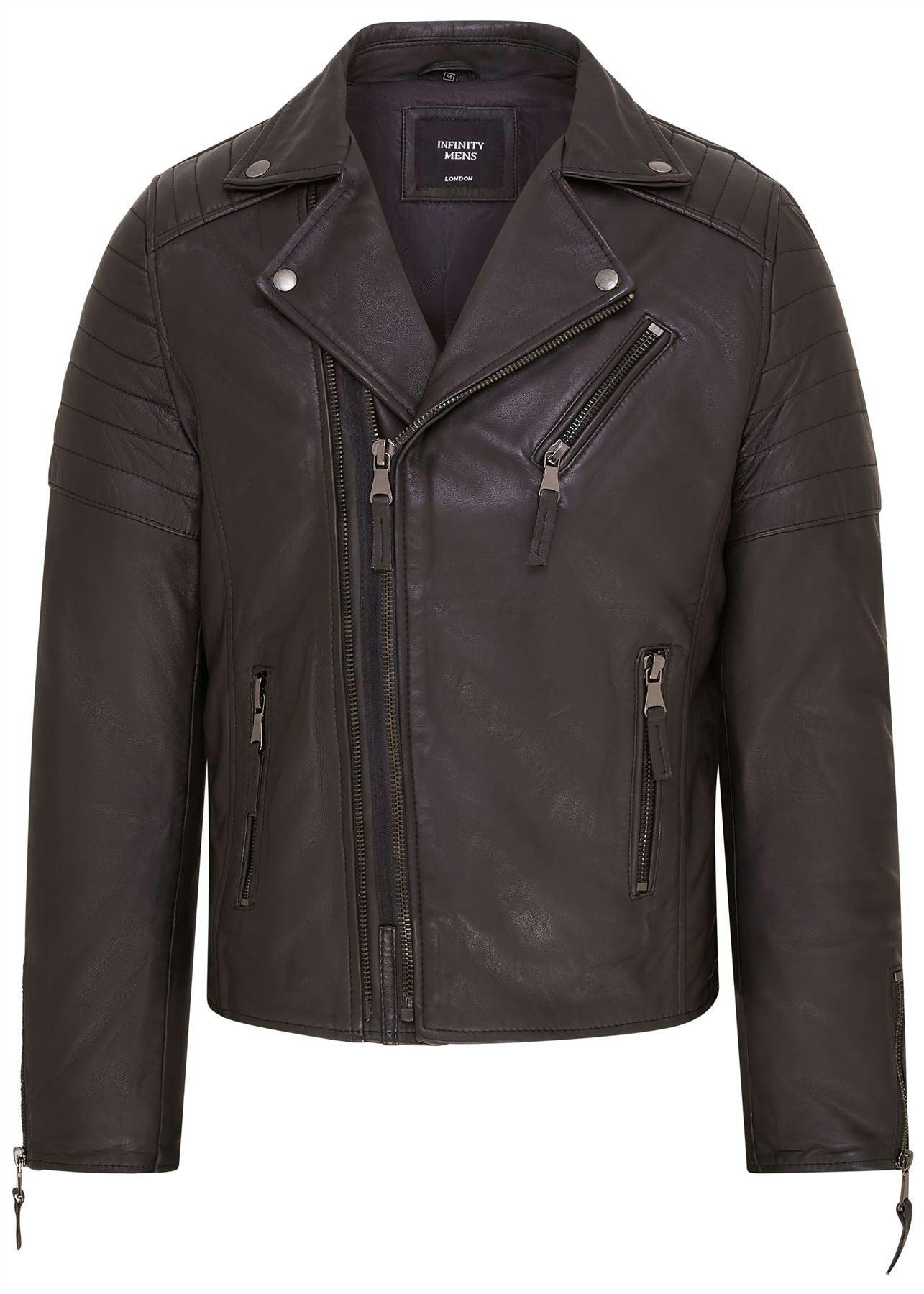 Infinity Leather Men's Black Brando Double Cross Zip Leather Biker Jacket- Fagernes - Uk 2XL | Eu 54 | Us 44
