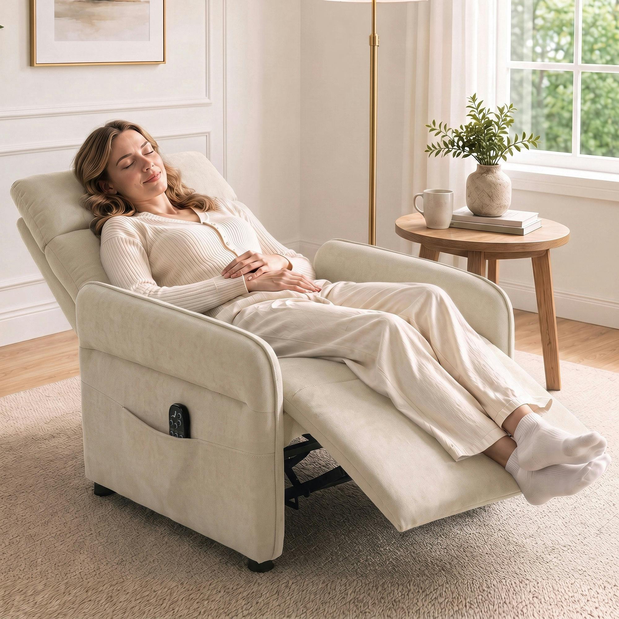 Homcom Beige Recliner Armchair, Manual Recliner Chair, Massage & Heat,