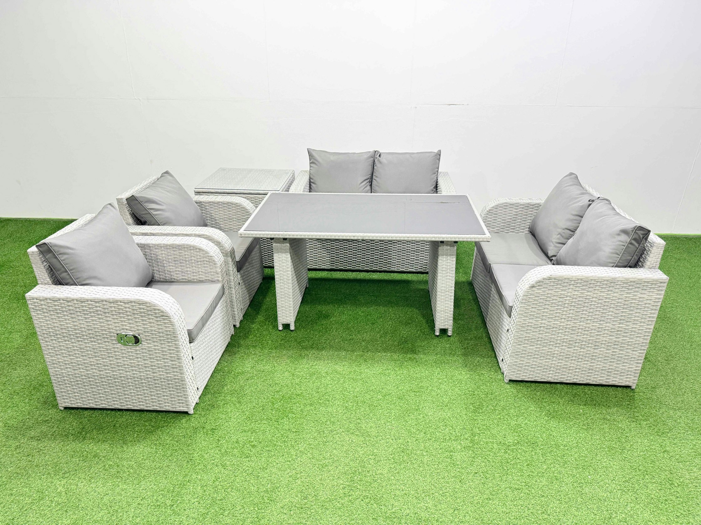 Rackhams Light/Grey Outdoor Pe Rattan Sofa Reclining Chair Set Patio Garden Furniture Sets With Cushions Side Table 6 Pieces