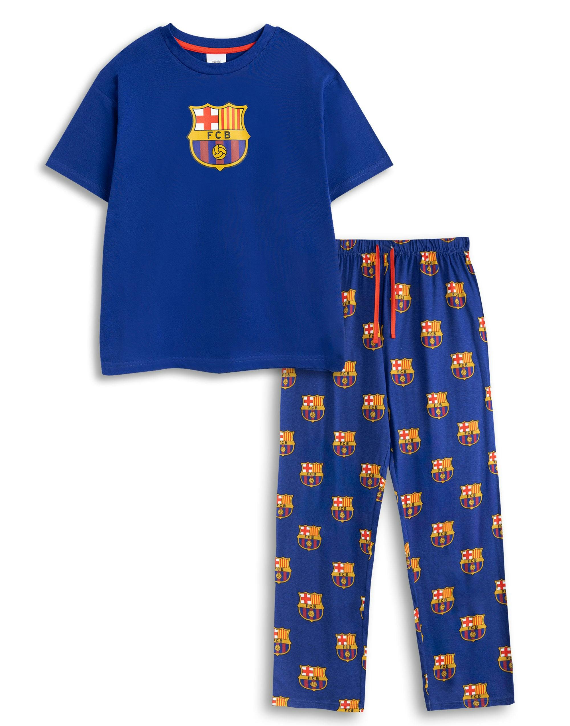 Vanilla Underground Men's Black Fc Barcelona Logo Short Sleeve Long Leg Pyjama Set - Large