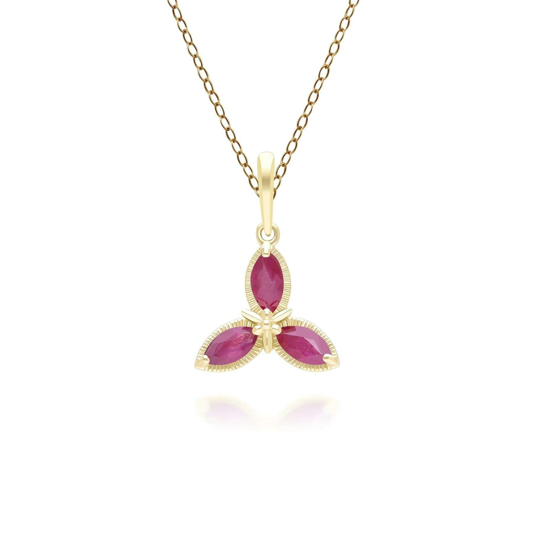 Gemondo Yellow/Gold Floral Marquise Ruby Pendant Necklace In 9Ct