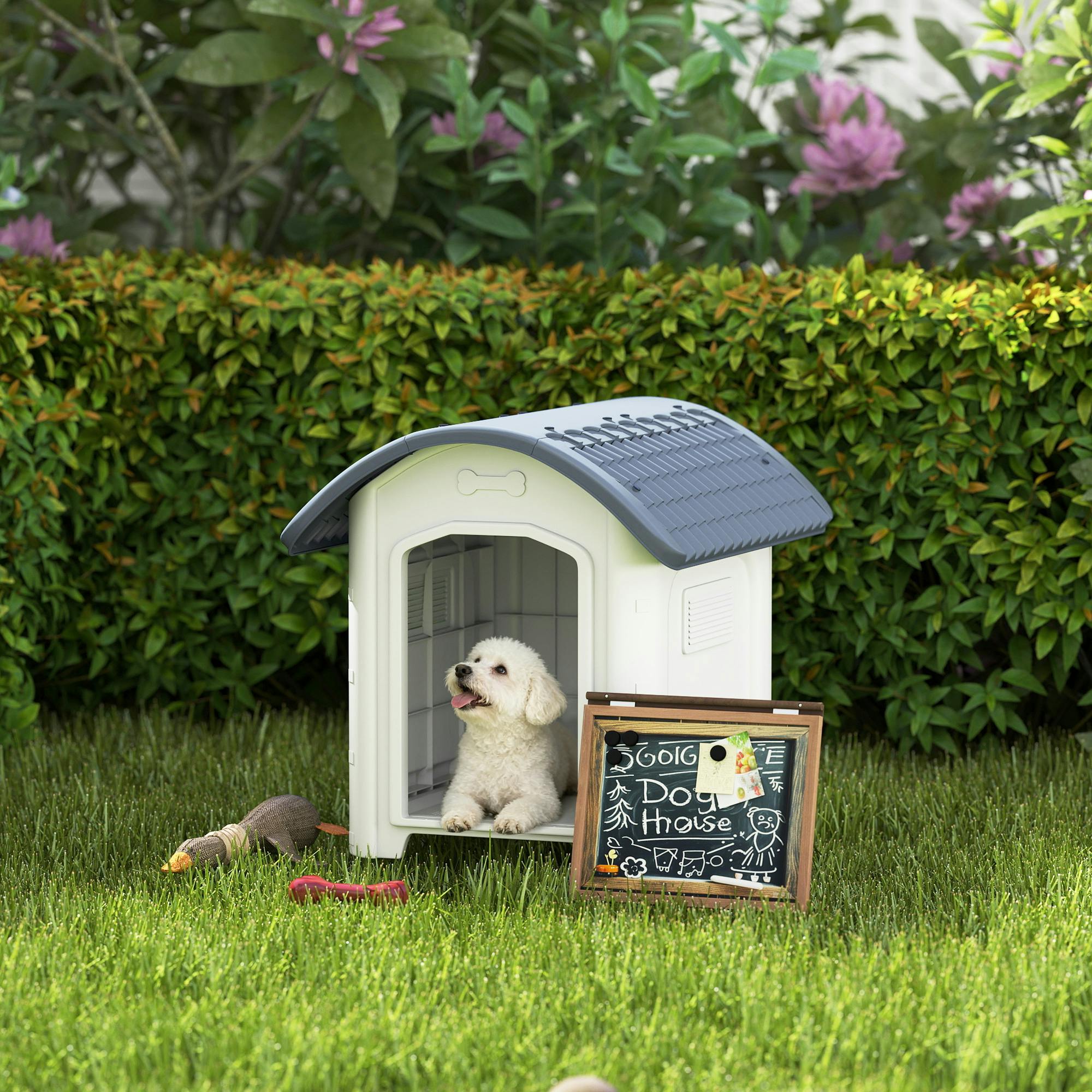 Pawhut Plastic Outdoor Dog Kennel With Removable Floor, Waterproof Roof