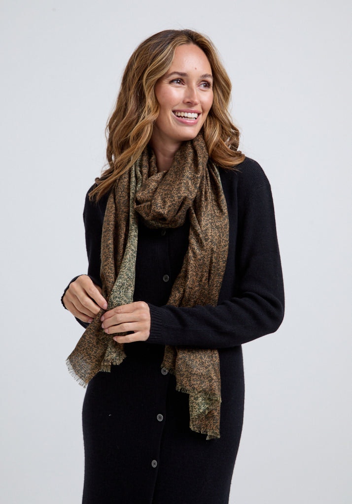 Lily And Lionel Brown Sasha Oversized Floral Printed Scarf In