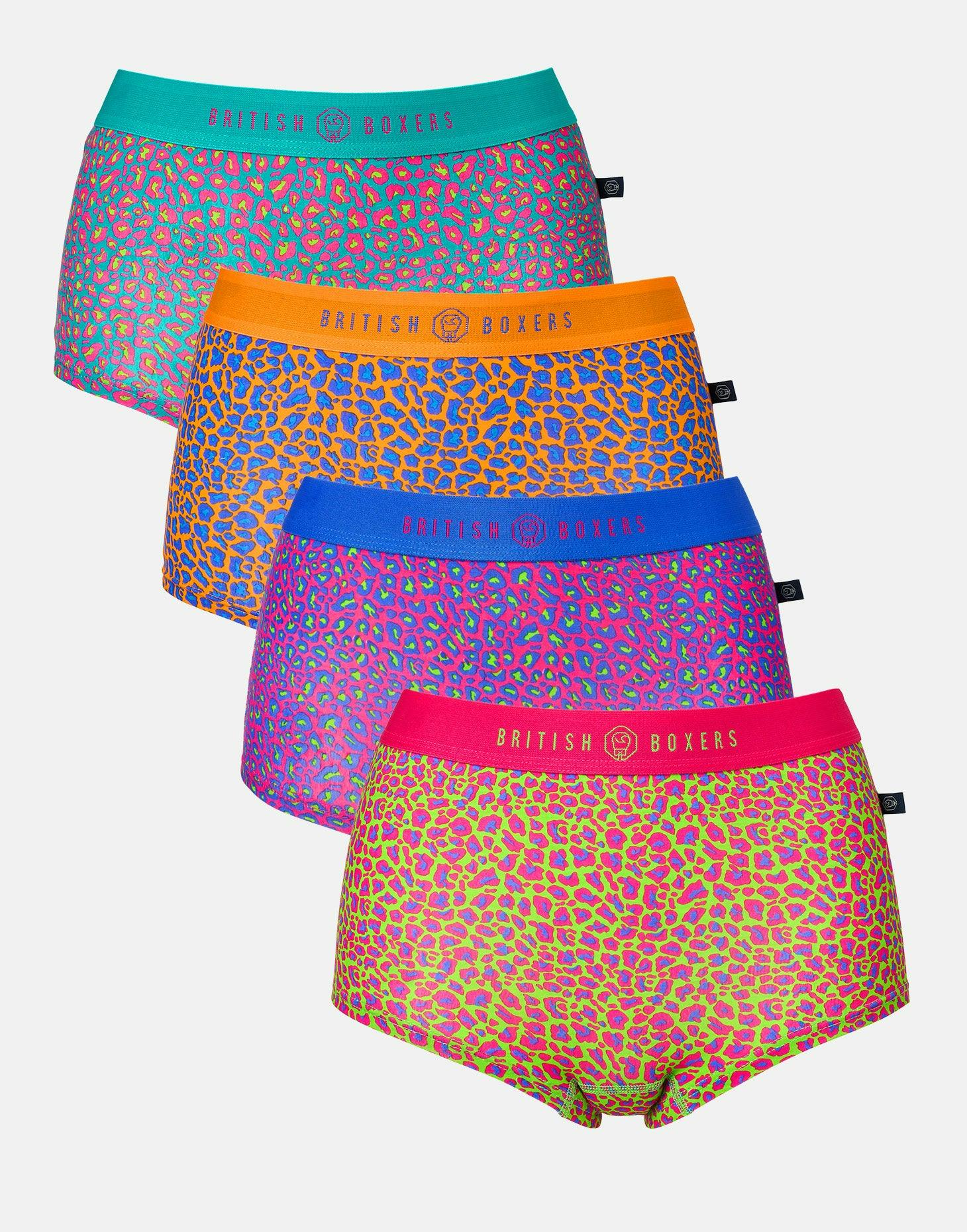 British Boxers Women's Cobalt Multipack 4 Pairs Of Bamboo Hipster Boxer Briefs – Wild Cat - 3X-Large