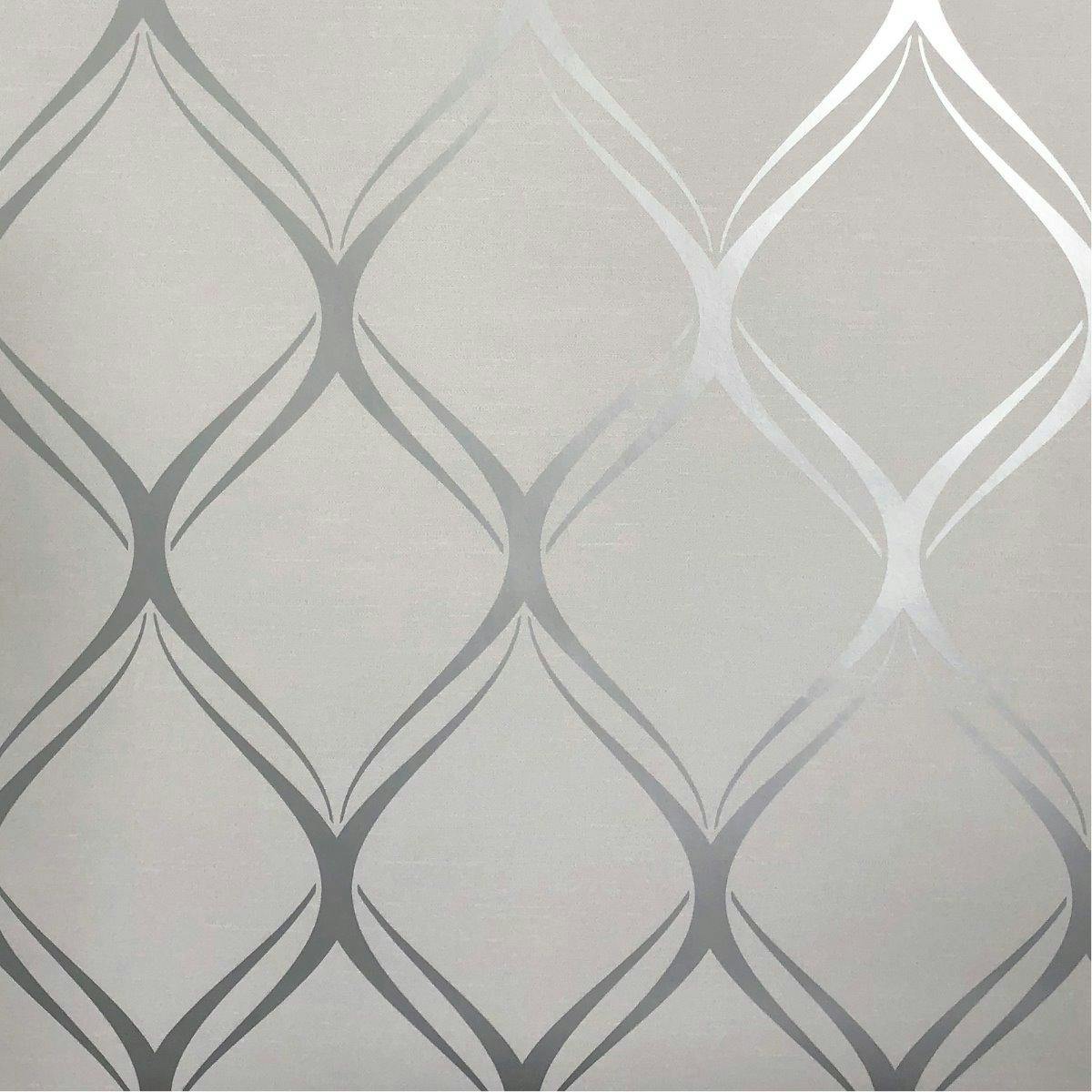 Rackhams Grey/Silver Clifton Wave Geometric Wallpaper - 10M X 53Cm - 100% Mixed