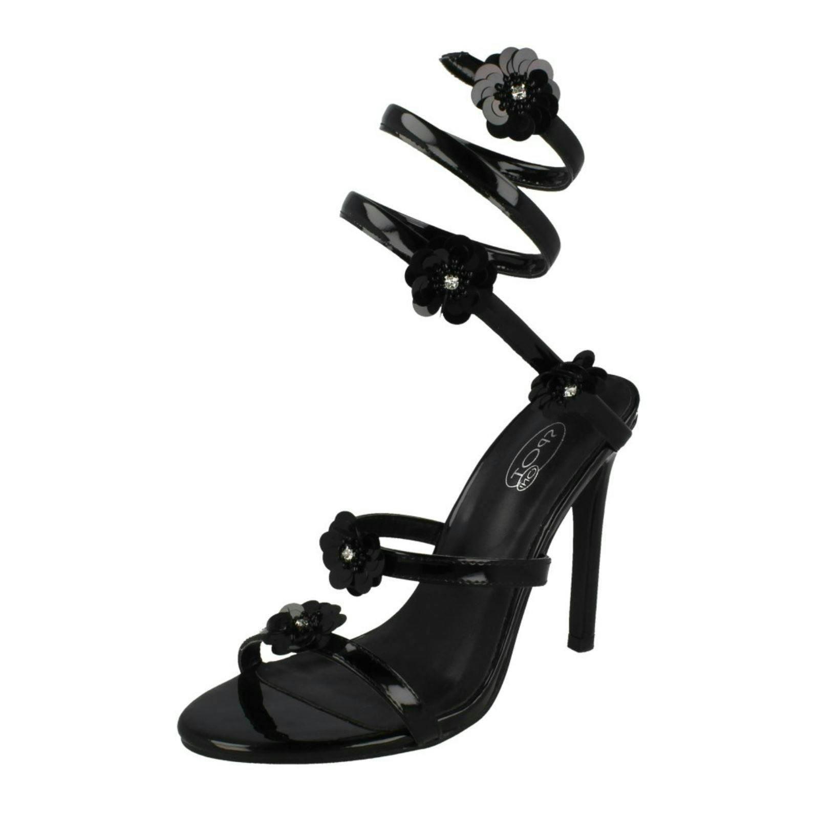 Spot On Women's Black High Heel Strappy Sandals - Uk 7