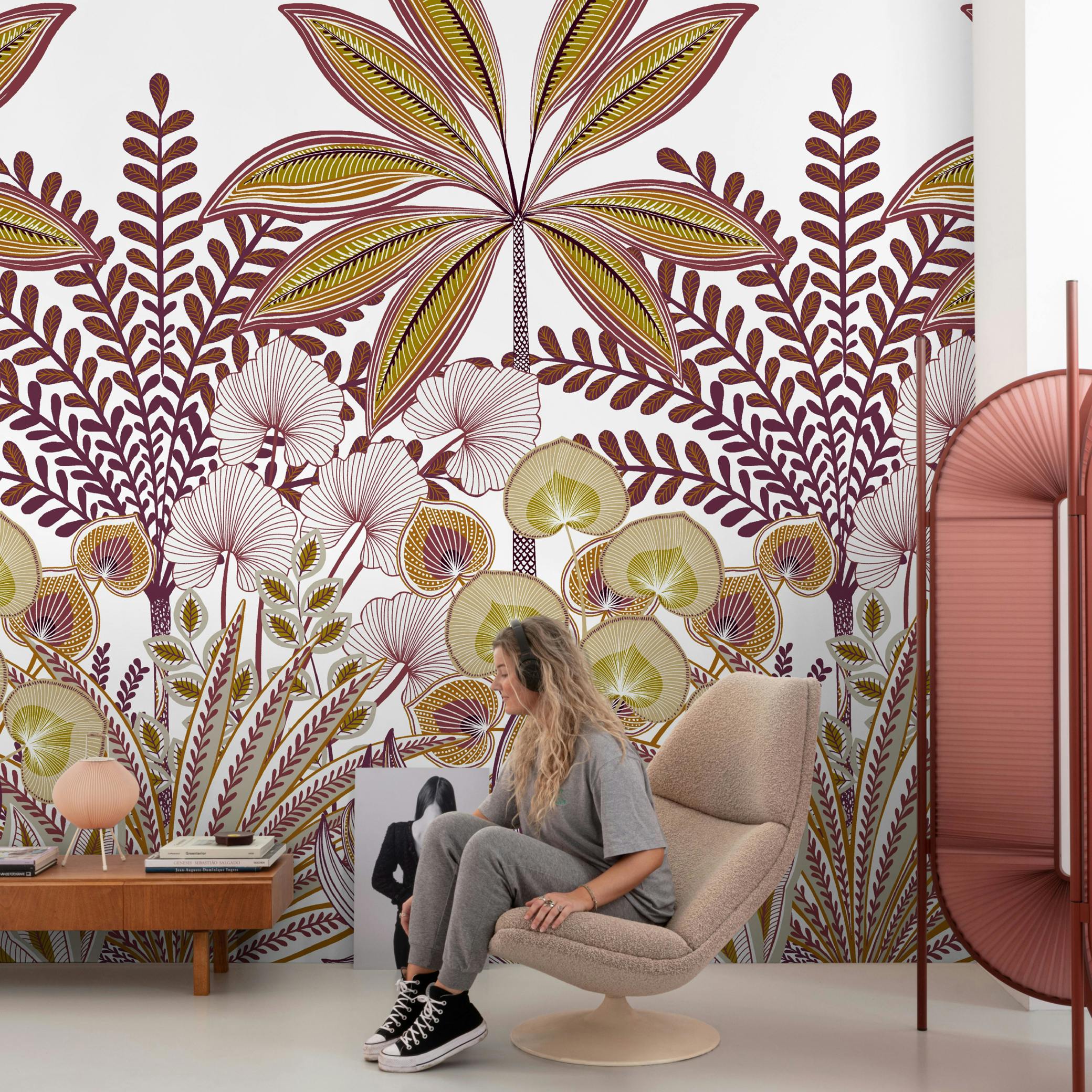 Grandeco Jody Retro Botanical Leaf 3 Panel Repeatable Mural 1.59 X 2.8M