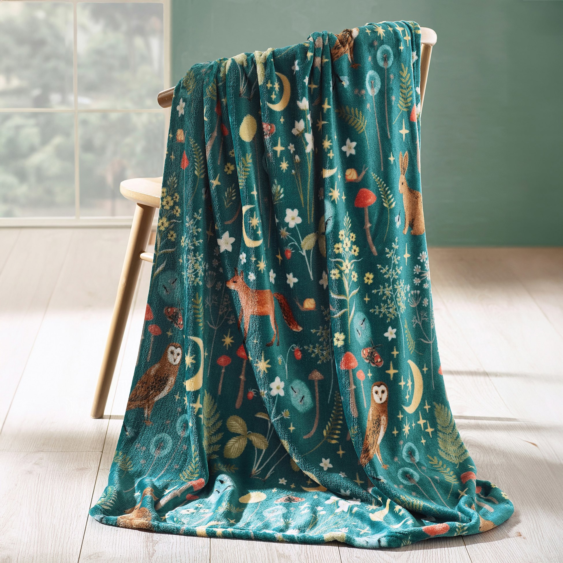 Catherine Lansfield Forest Green Enchanted Twilight Animals Blanket Throw | Cosy Fleece 130X170cm - Image 4