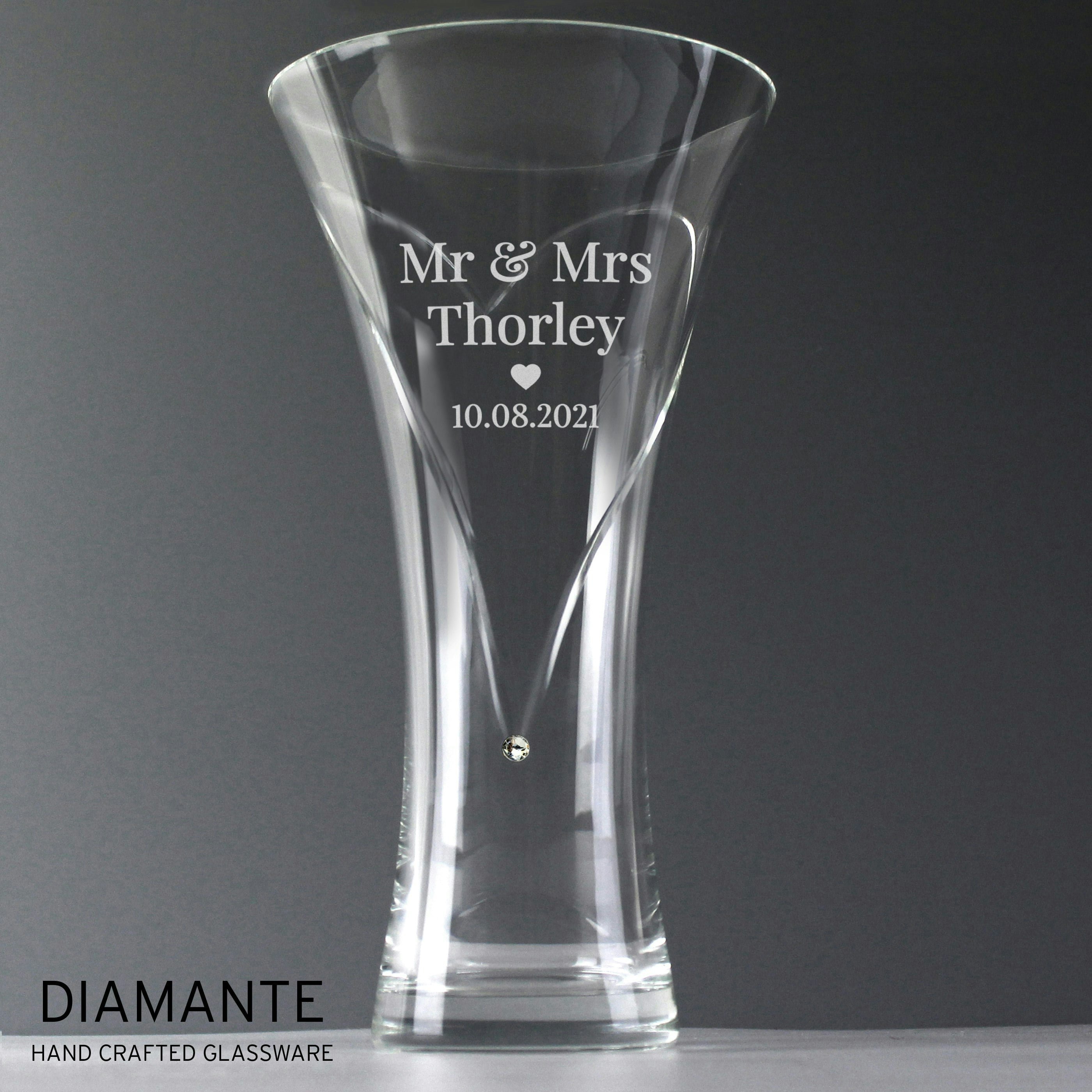 Personalised Memento Company Personalised Mr & Mrs Large Hand Cut Diamante Heart Vase