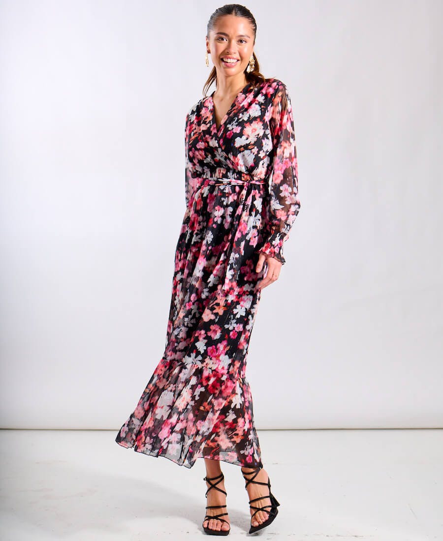 Needs No Label Black Floral Chiffon Maxi Dress - 6