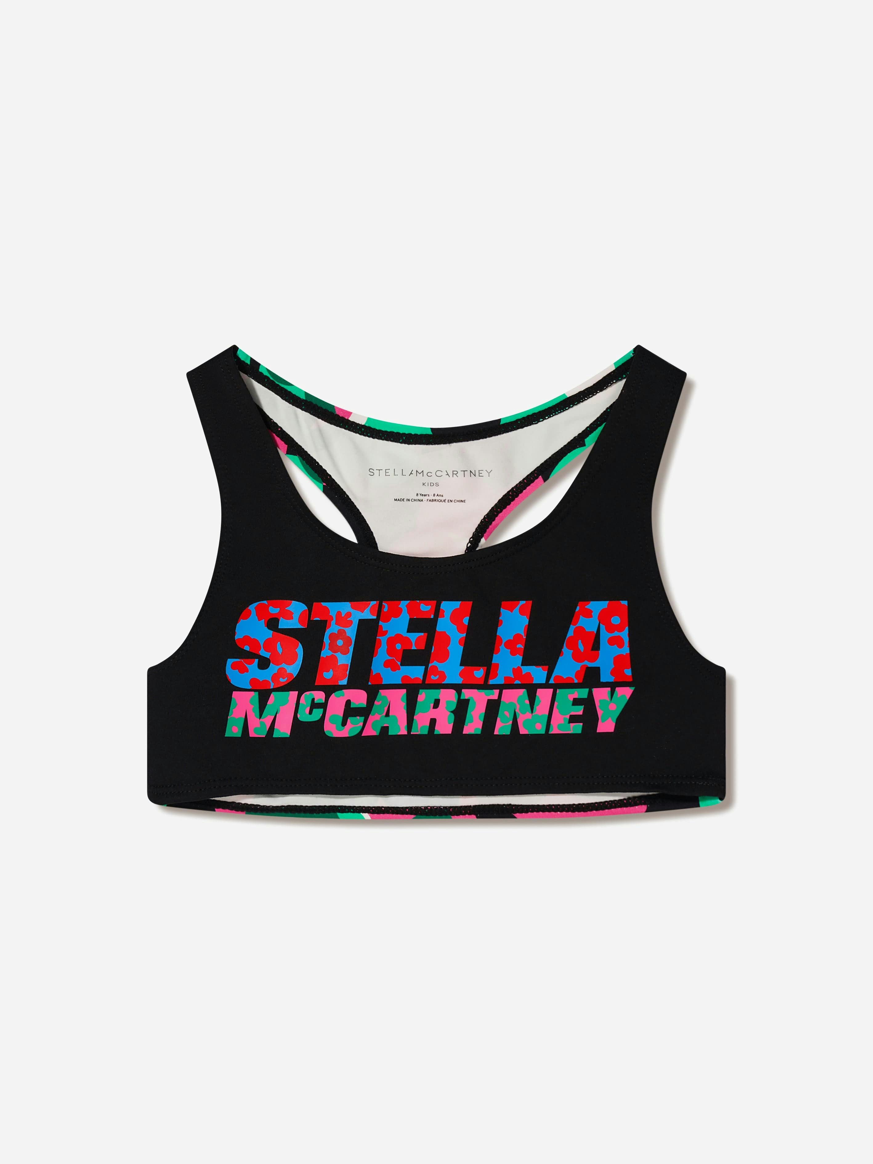 Stella Mccartney Kids Girls Black Stella Mccartney Cropped Floral Logo Sports Top - 14 Yrs