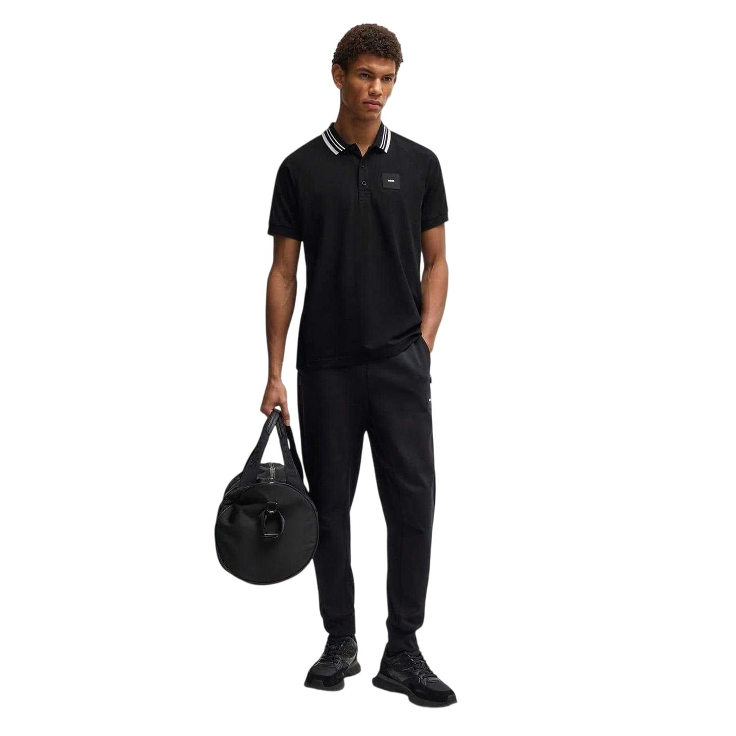 Boss Men's Black Collared Regular Raglan Polo Shirt - Xxl - 100% Mixed