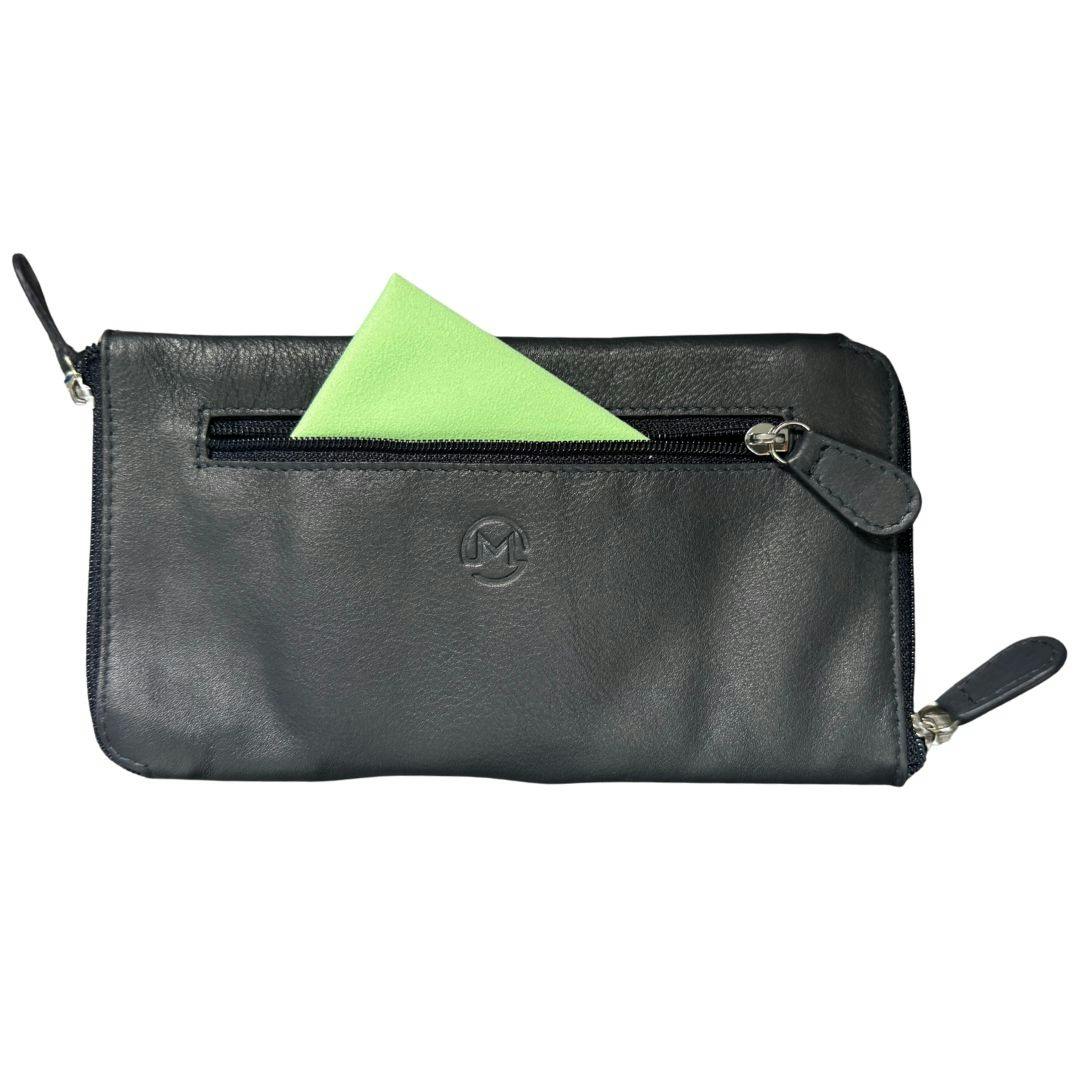 Mala Leather Black/Orange/Pink Double Zipped Leather Glasses Case – Holds 2 Pairs Of Glasses - Navy