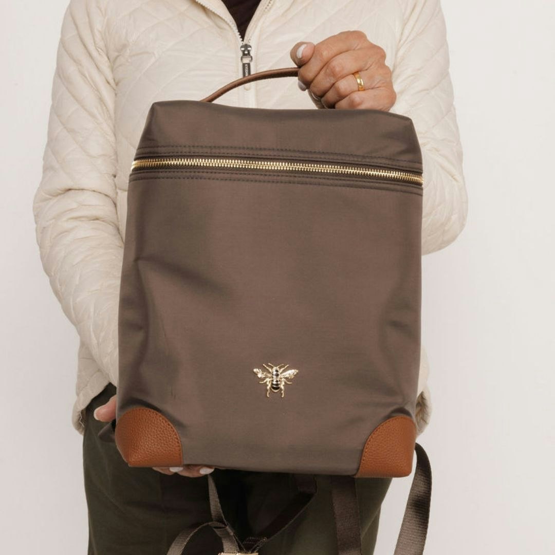 Alice Wheeler Gold Primrose Bee Lightweight Backpack - Chocolate