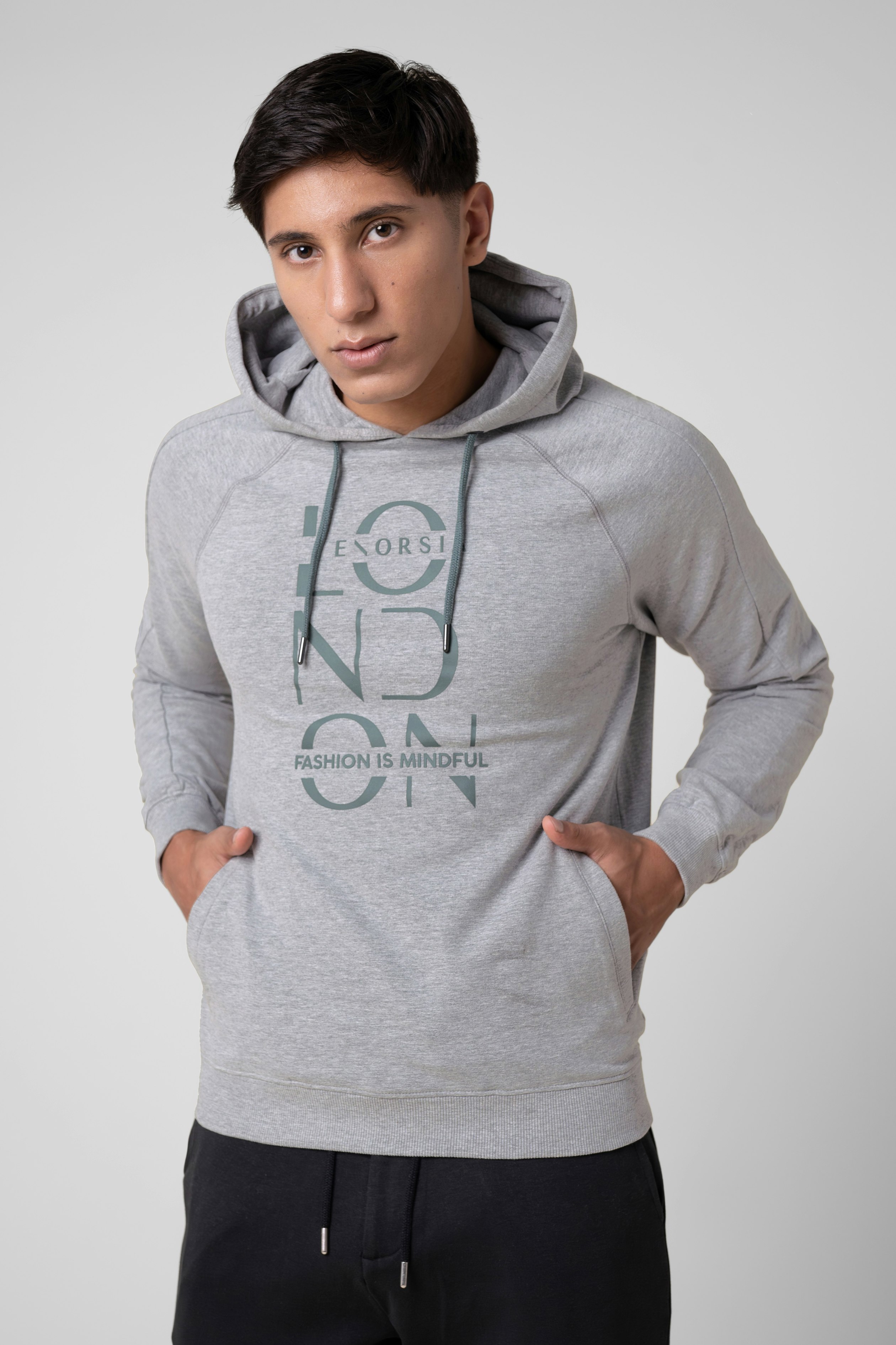 Enorsia Grey/Purple/Orange Raglan Sleeve Chest Print Hoodie - M - & Orange: 92% Cotton, 8% Elastane; : 80% Cotton, 14% Viscose, 6% Elastane