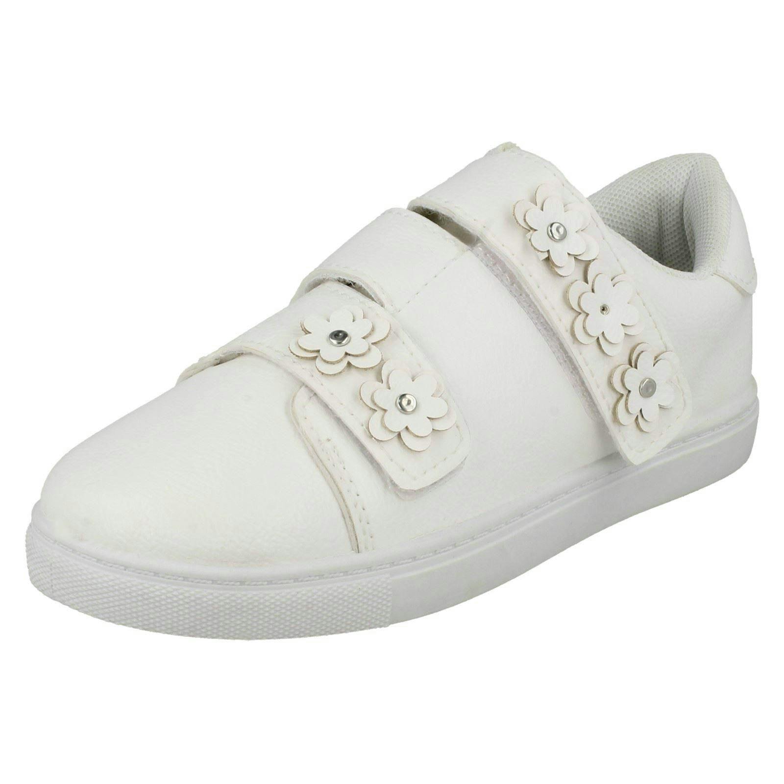 Spot On Girls White Flower Strap Pumps - Uk 11 Child