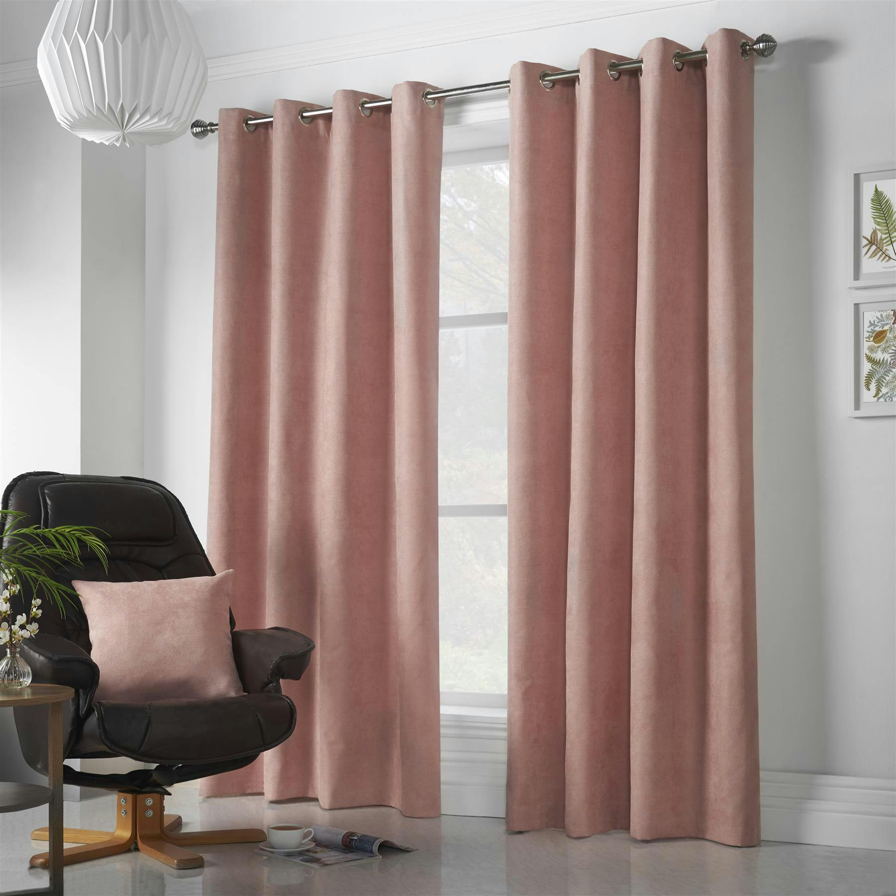Rackhams Pink Velvet Chenille Ring Top Curtains - 142Cm Width X 229Cm Drop