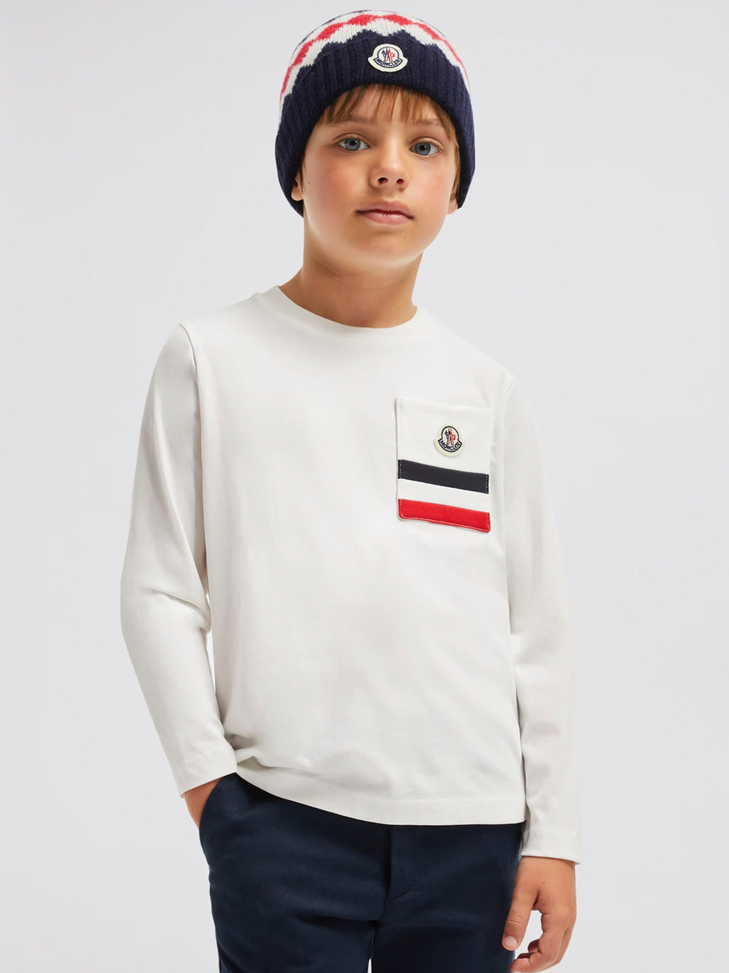 Moncler Enfant Boys White Long Sleeve Logo T-Shirt In - 12 Yrs