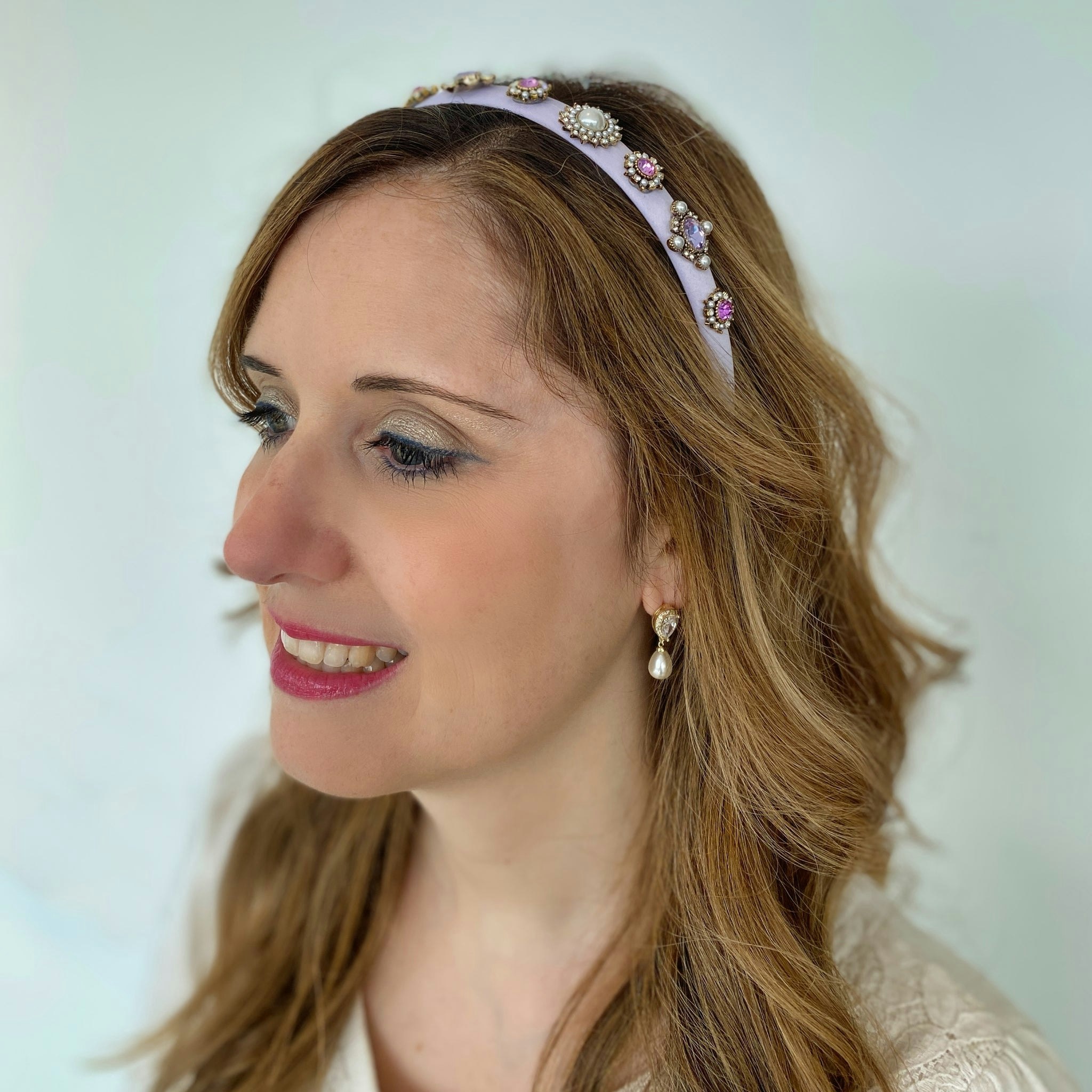 Queenmee Accessories Lilac Headband Hair Band Thin Hair Band With Pearls And Jewels