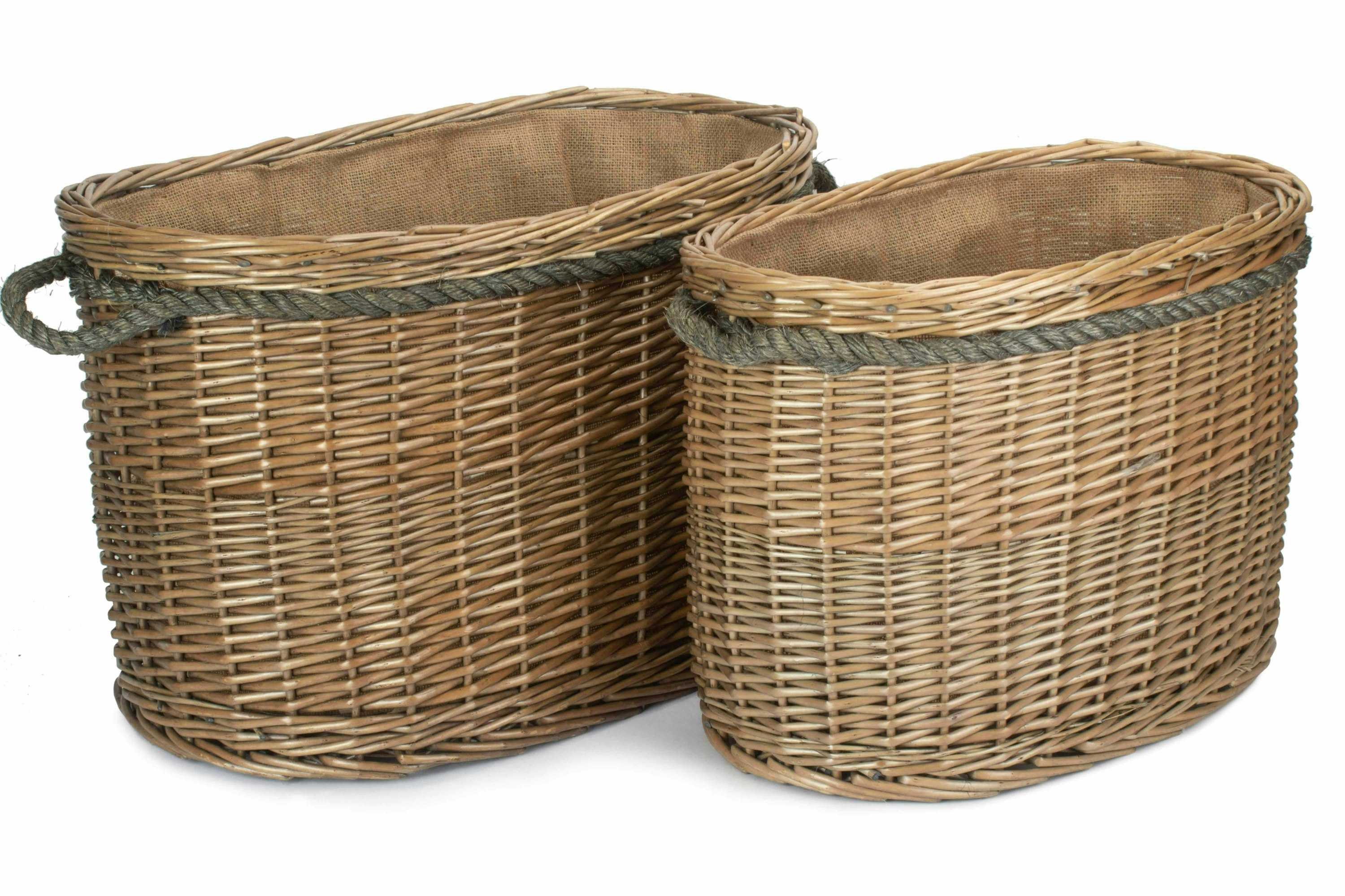 Red Hamper Red/Brown Hamper Oval Rope Handled Wicker Log Basket - Set Of 2