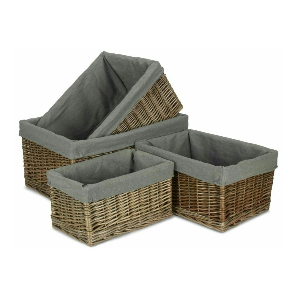 Rackhams Antique Wash Grey Cotton Grey Lined Wicker Storage Baskets - Grey - Wicker - 4