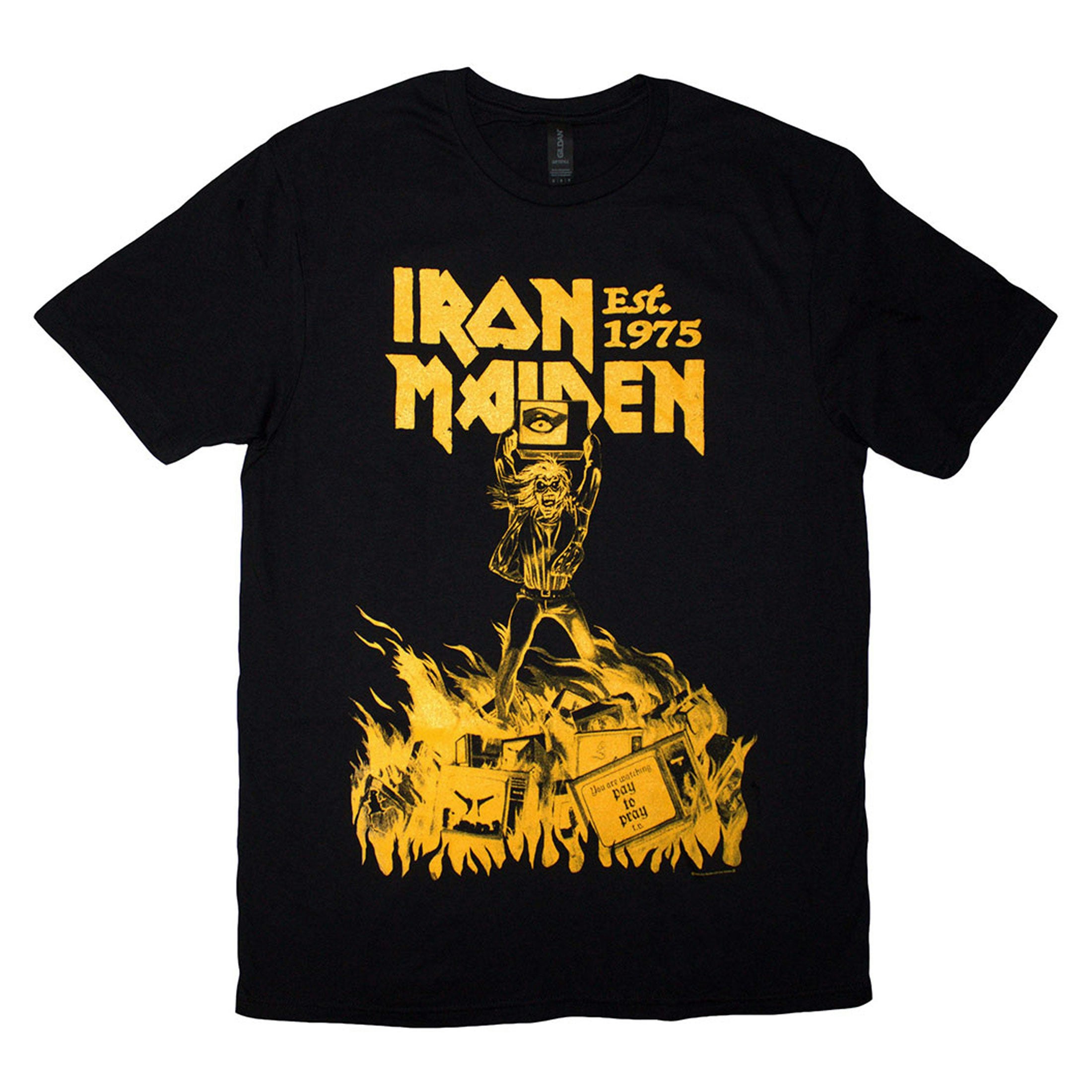 Paradiso Clothing Unisex Yellow Iron Maiden Est 1975 Holy Smoke Jumbo T Shirt - M