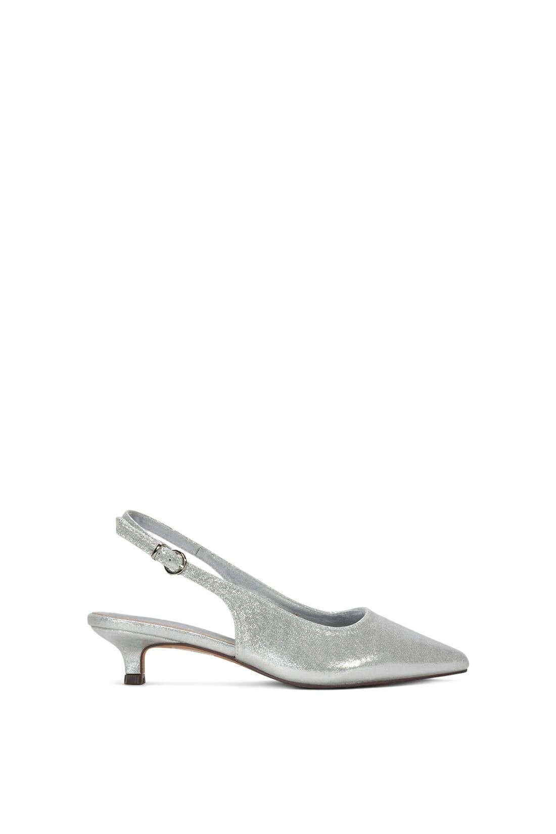 Xy London Women's Silver Slingback Kitten Heel Court Shoes With Pointed Toe - 5
