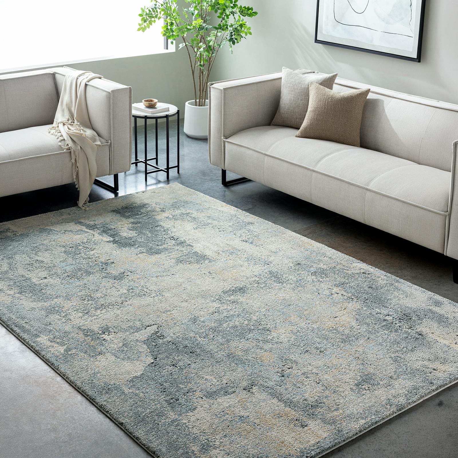 Livabliss Blue/Grey/Beige Avellino-Abstract Modern Marble High Pile Rug - 160 X 213 Cm