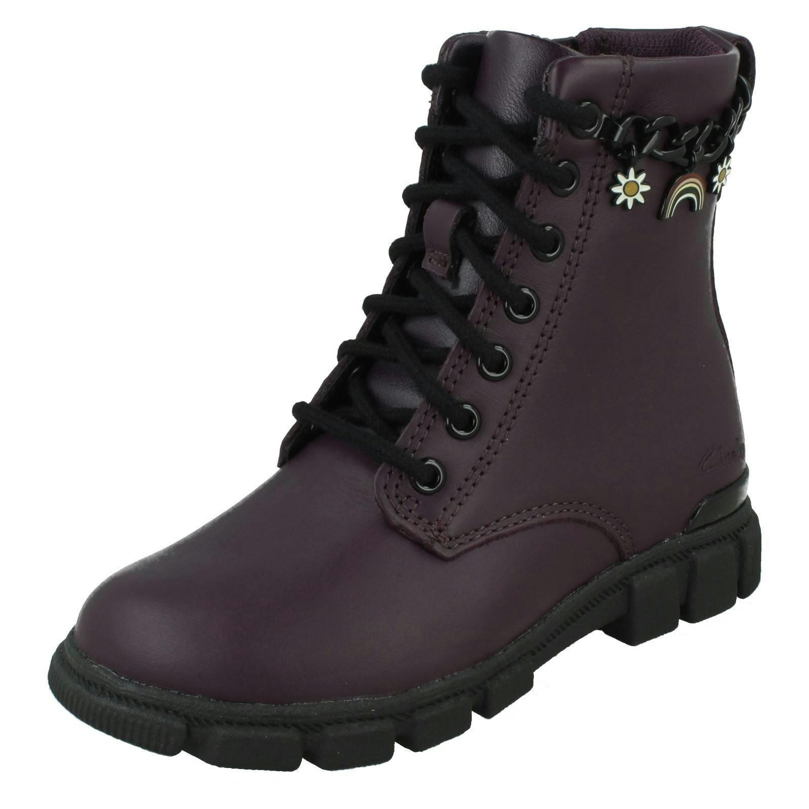Clarks Girls Charm Detail Ankle Boots Evyn Charm K - Plum - Uk 9.5 Child - G