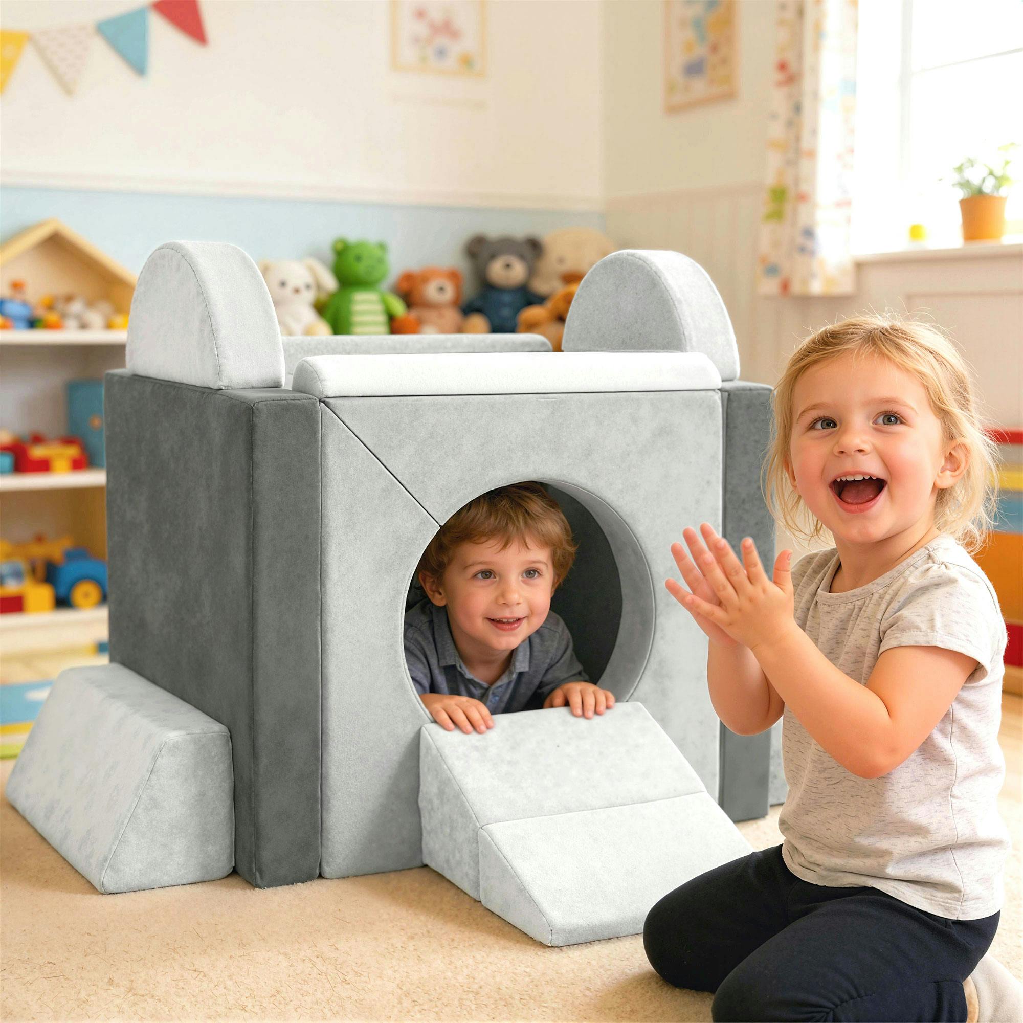 Aiyaplay Grey Kids Play Sofa, 12 Pieces Foam Modular Convertible Sofa