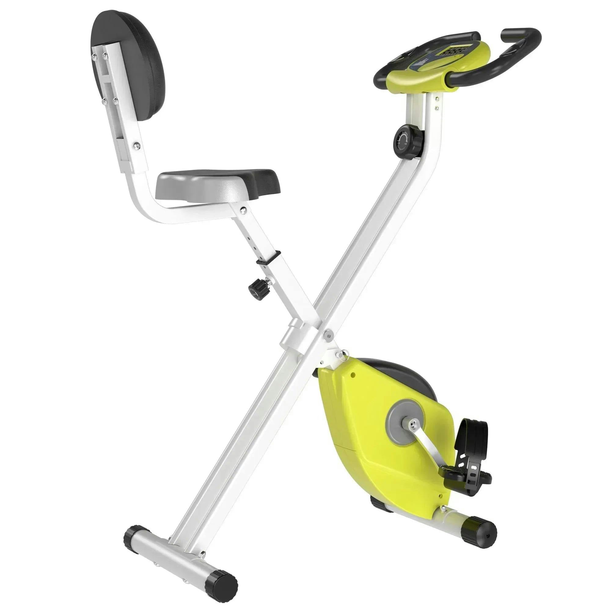 Bobobiy Yellow Folding Exercise Bike, Fitness Bicycle Indoor Trainer, 8-Level Magnetic Resistance Adjustable, With Lcd Monitor, Pulse Sensor,