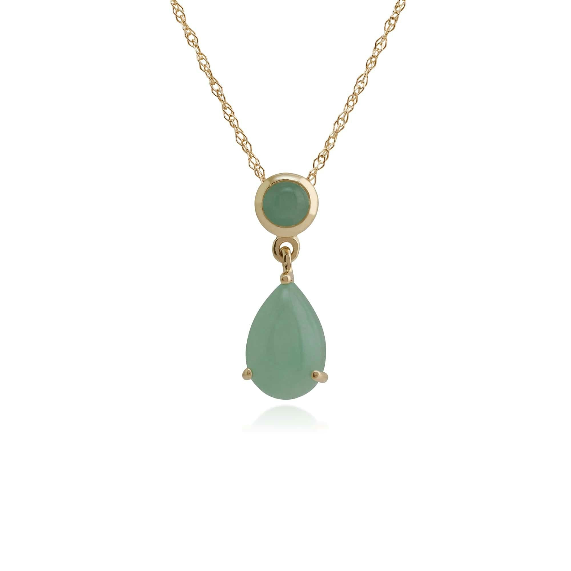 Gemondo Green/Yellow/Gold Classic Pear & Round Jade Pendant In 9Ct - 9Ct 1.66Ct Jade Pendant On 45Cm Chain