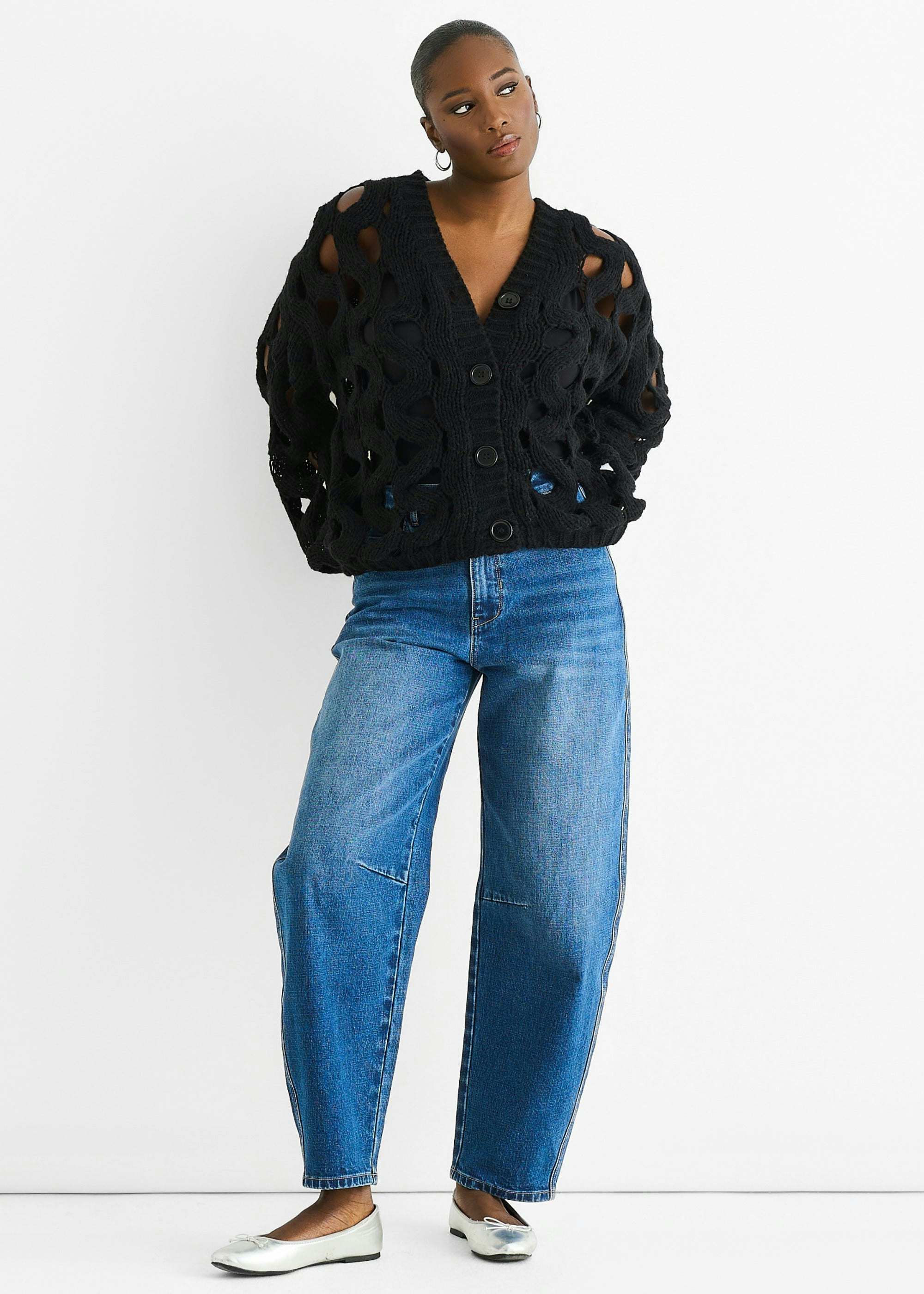 Gini London Black Hollow Chunky Knit Cardigan - M-L (Uk 12-14/Us 8-10/Eu 40-42)