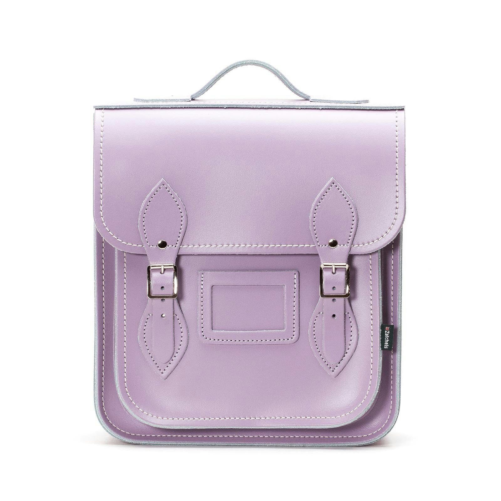 Zatchels Silver Handmade Leather City Backpack - Pastel Violet - Small